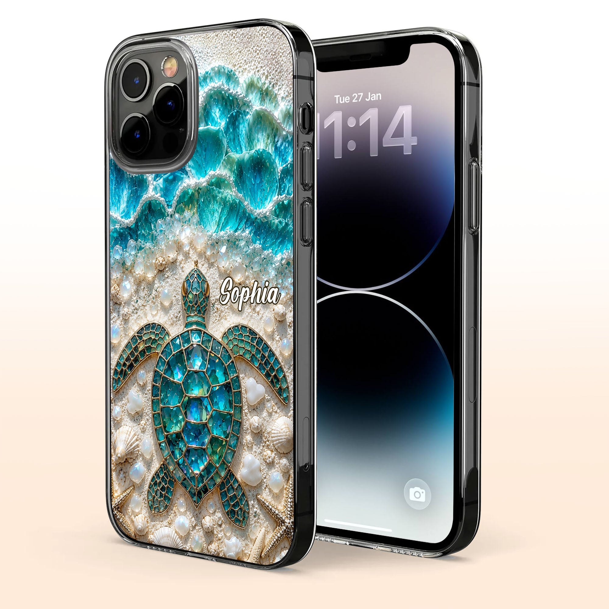 Personalized Clear Phone Case with Sea Turtles for Ocean Lovers
