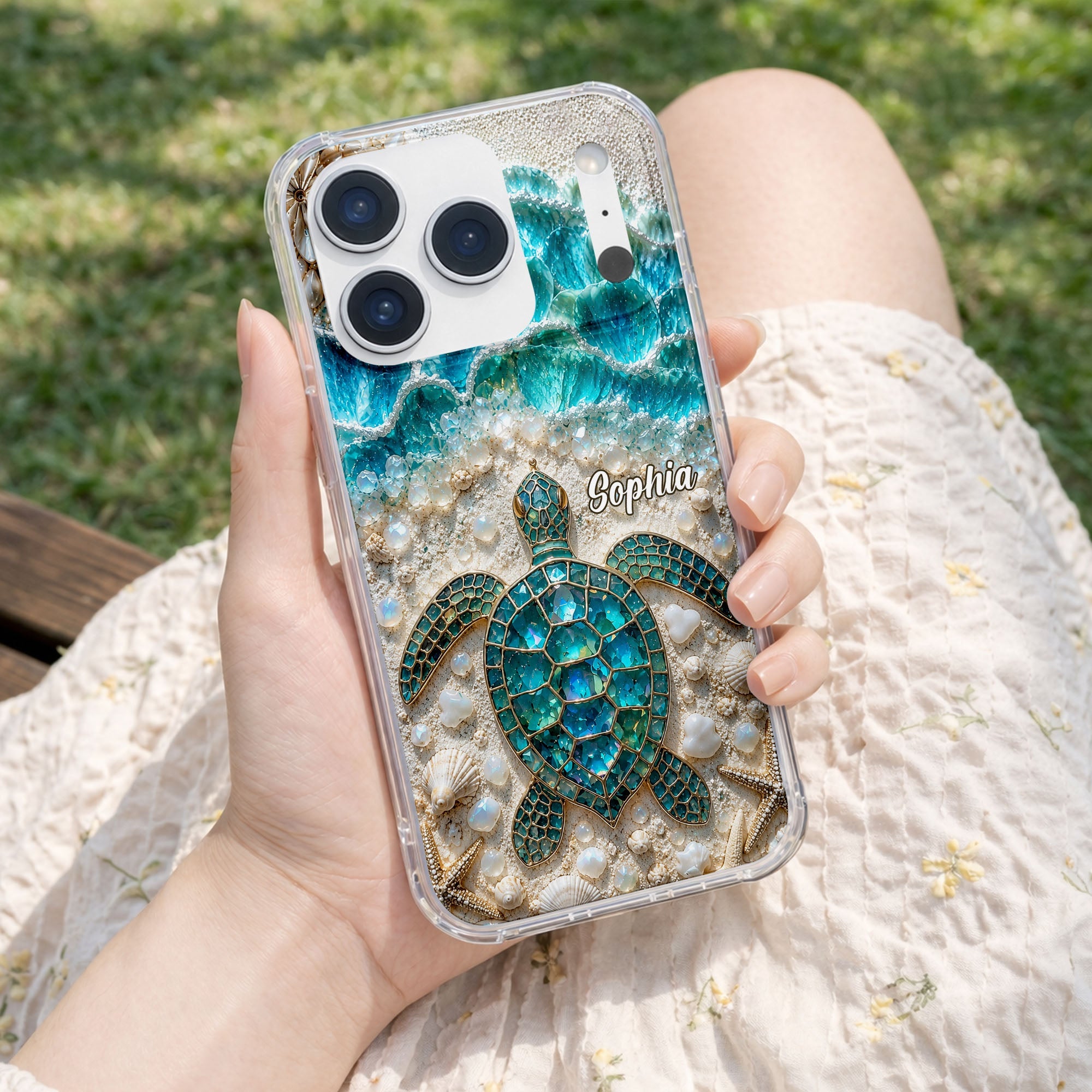 Personalized Clear Phone Case with Sea Turtles for Ocean Lovers