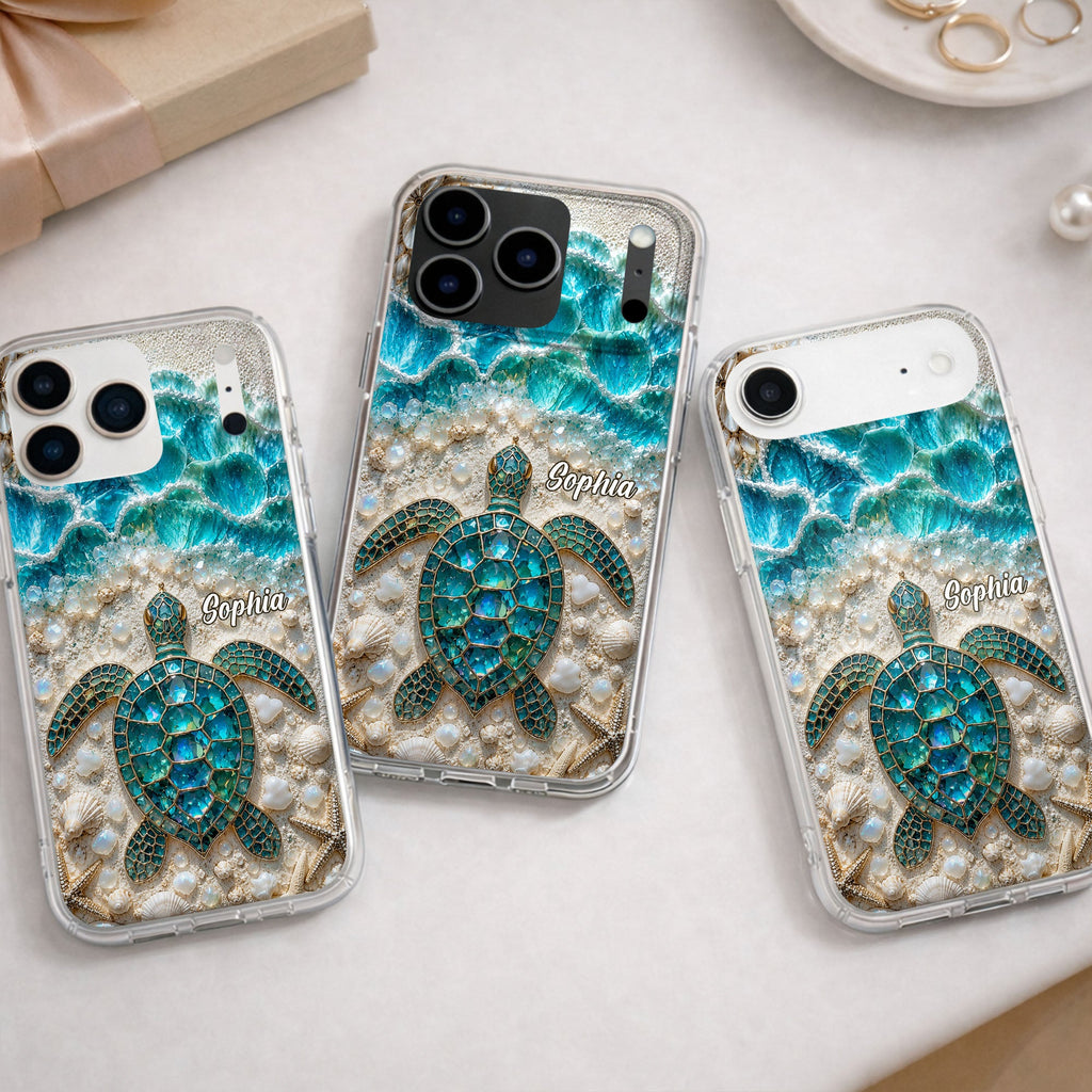 Personalized Clear Phone Case with Sea Turtles for Ocean Lovers