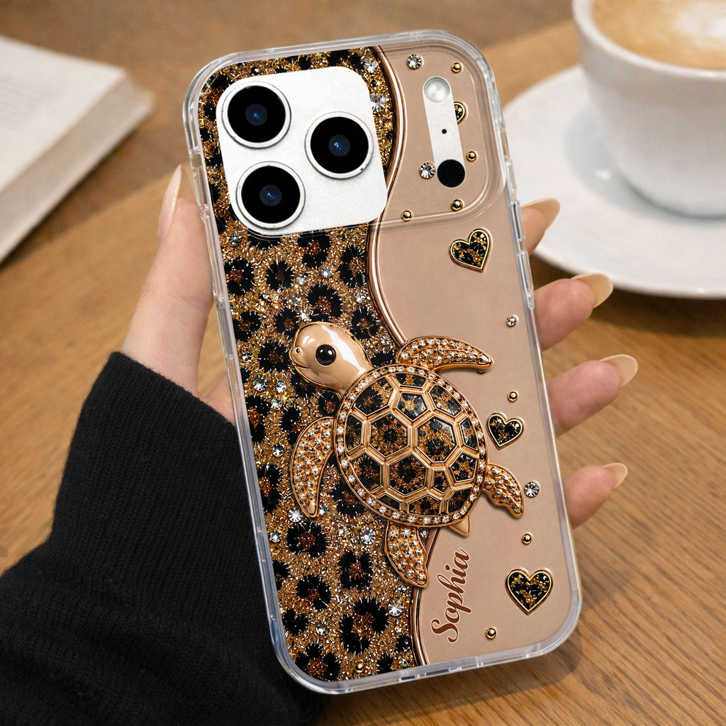 Personalized Clear Phone Case Turtle Love Hearts Custom Gift