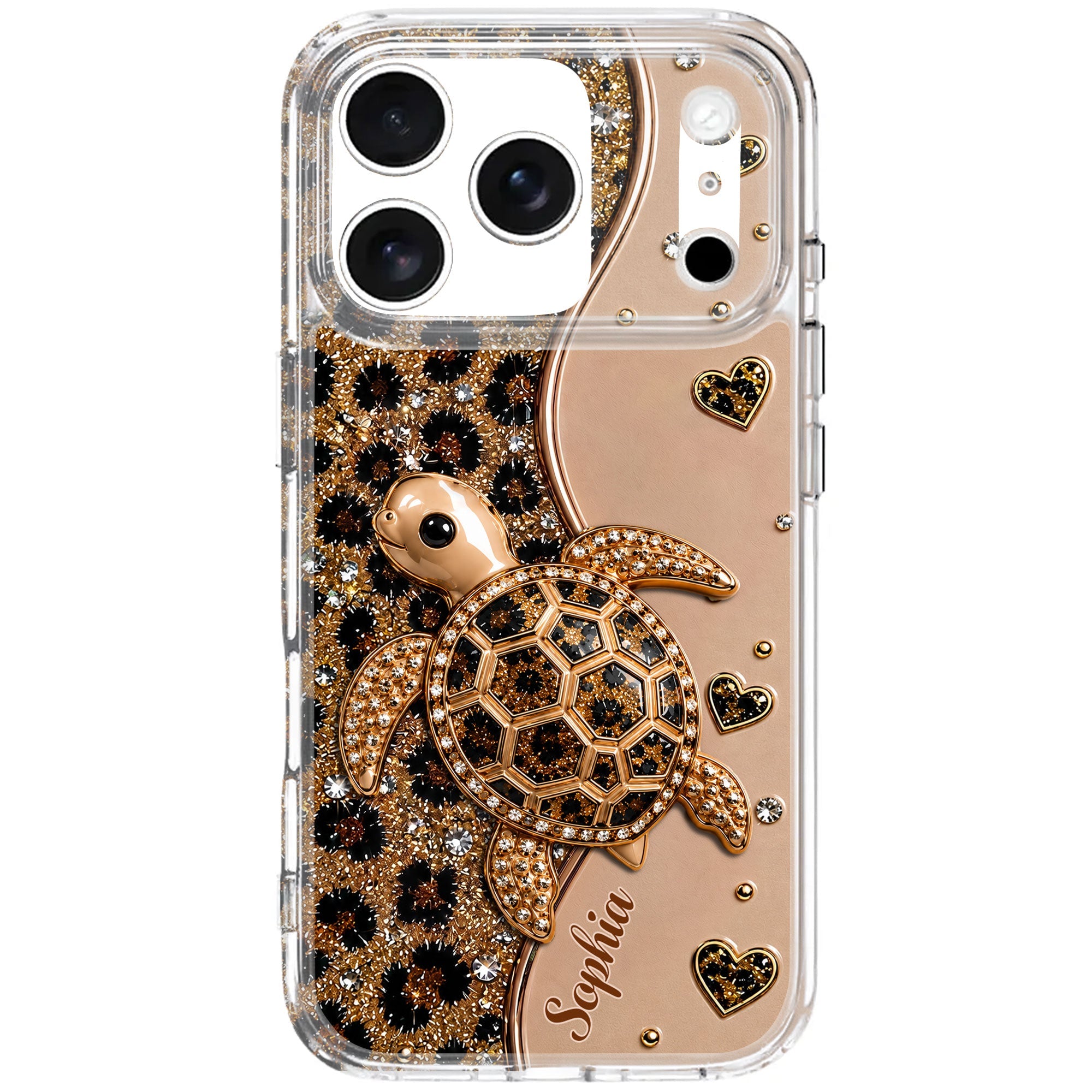 Personalized Clear Phone Case Turtle Love Hearts Custom Gift
