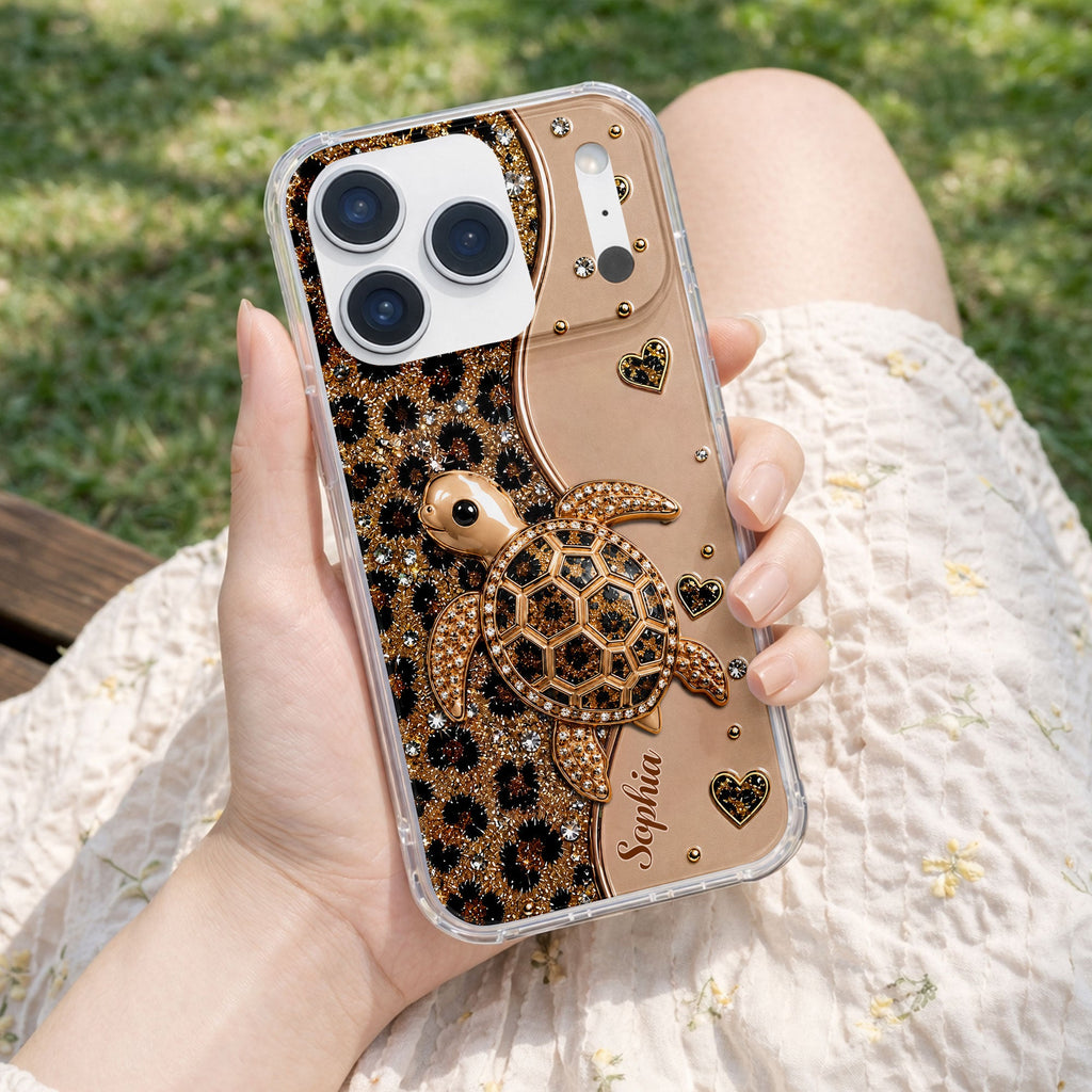 Personalized Clear Phone Case Turtle Love Hearts Custom Gift