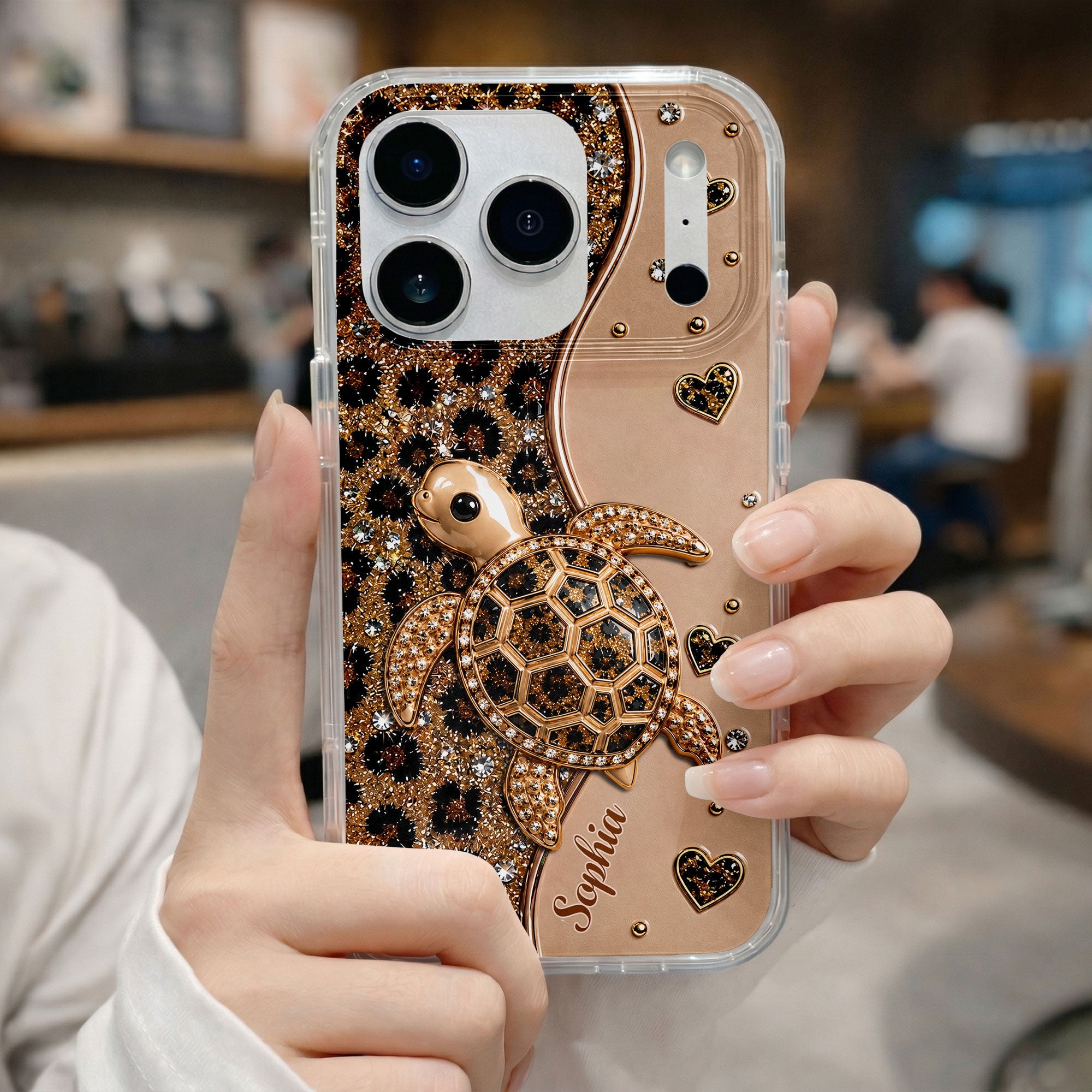 Personalized Clear Phone Case Turtle Love Hearts Custom Gift