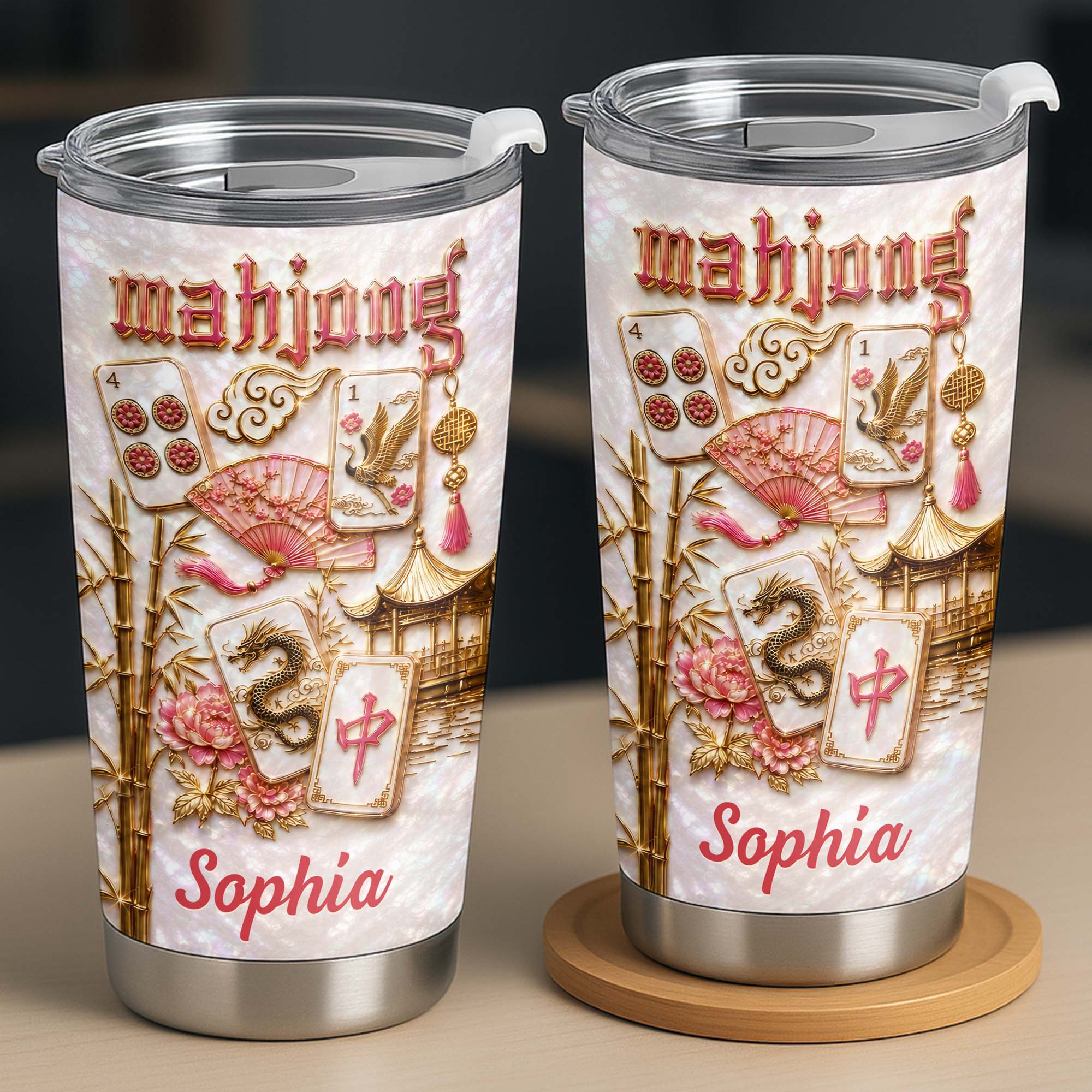 Personalized Mahjong 20oz Stainless Steel Tumbler Gift for Game Lovers