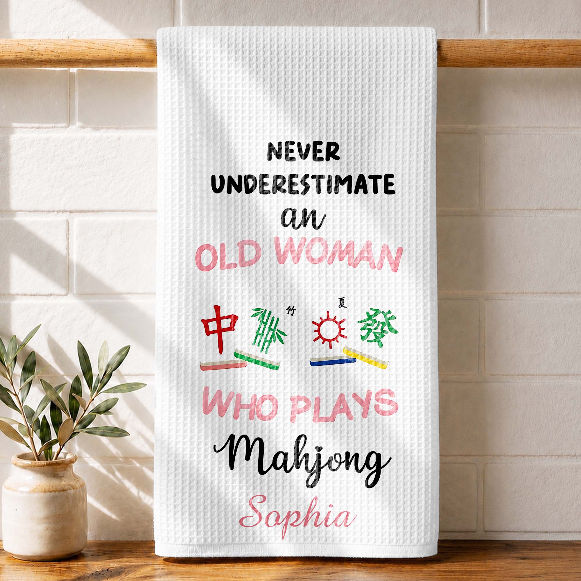 Personalized Mahjong Kitchen Towel Custom Name Gift for Her