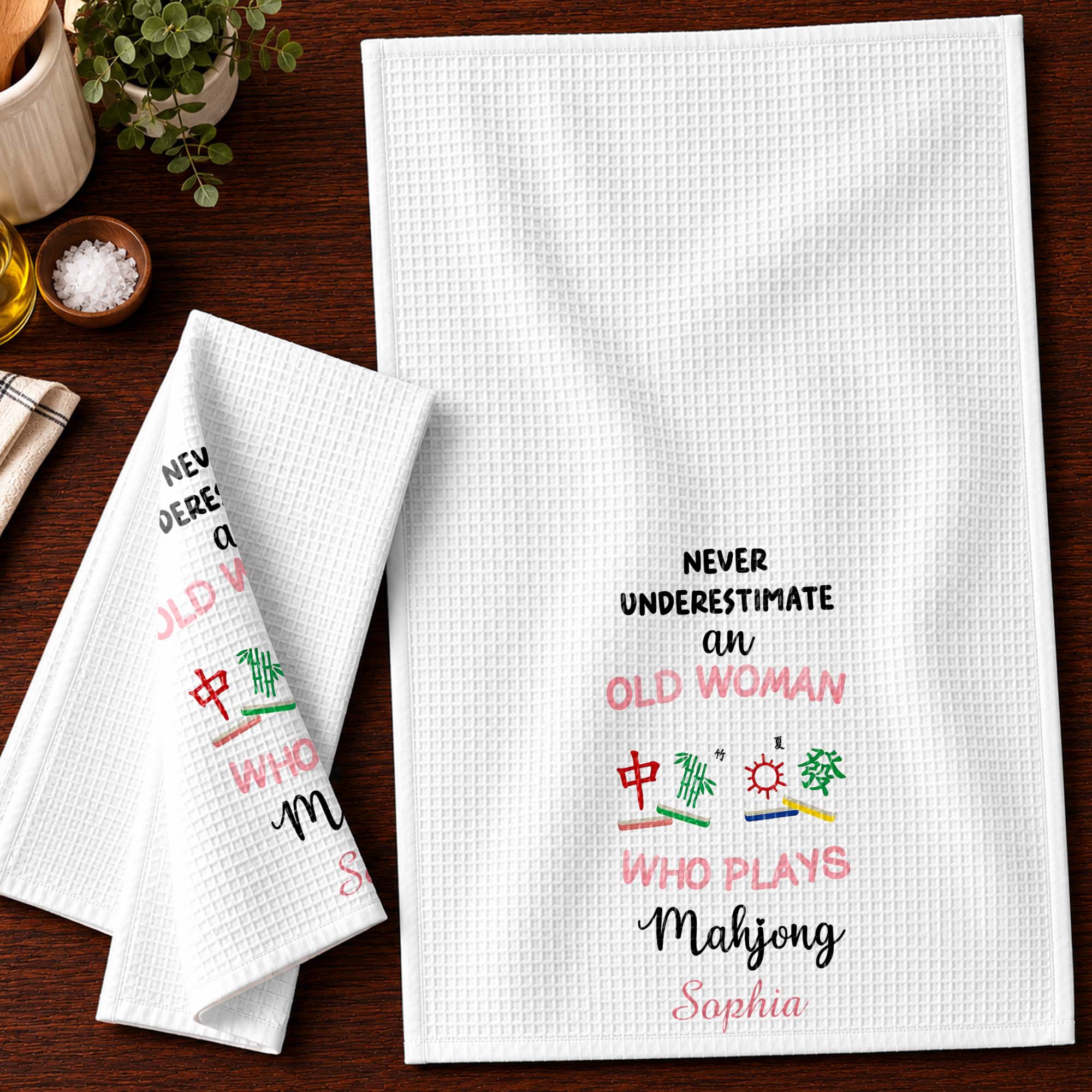 Personalized Mahjong Kitchen Towel Custom Name Gift for Her