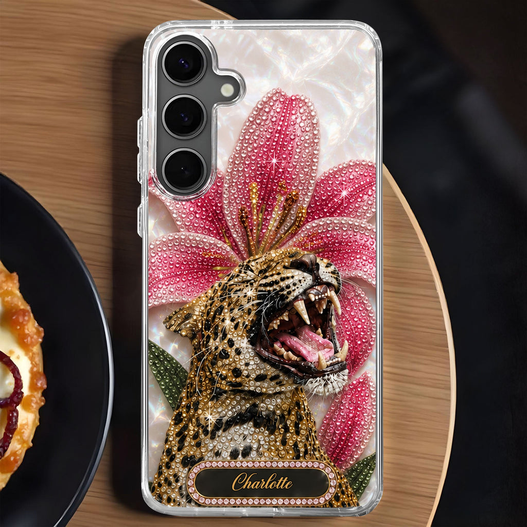 Personalized Clear Phone Case Leopard Lily Flower Custom Name Gift for Her Clear Phone Case GradoCreations
