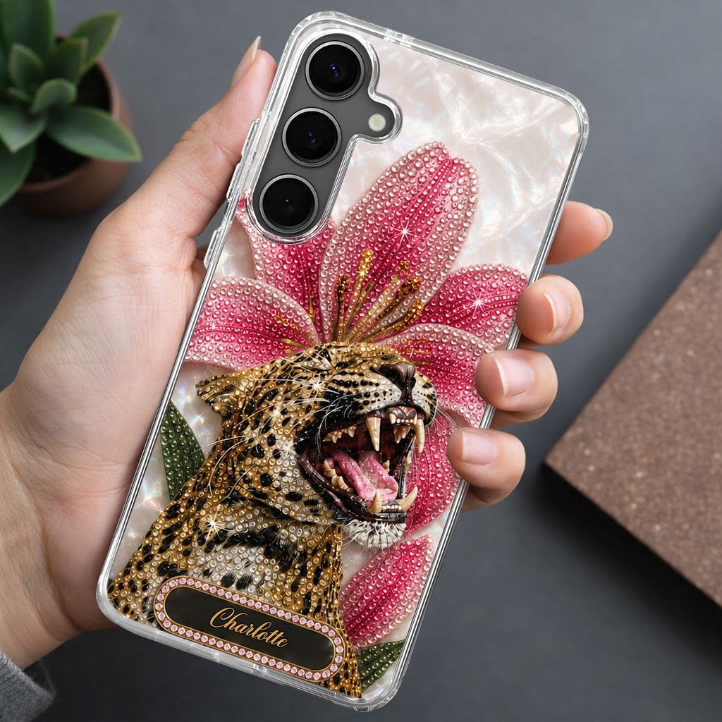 Personalized Clear Phone Case Leopard Lily Flower Custom Name Gift for Her Clear Phone Case GradoCreations