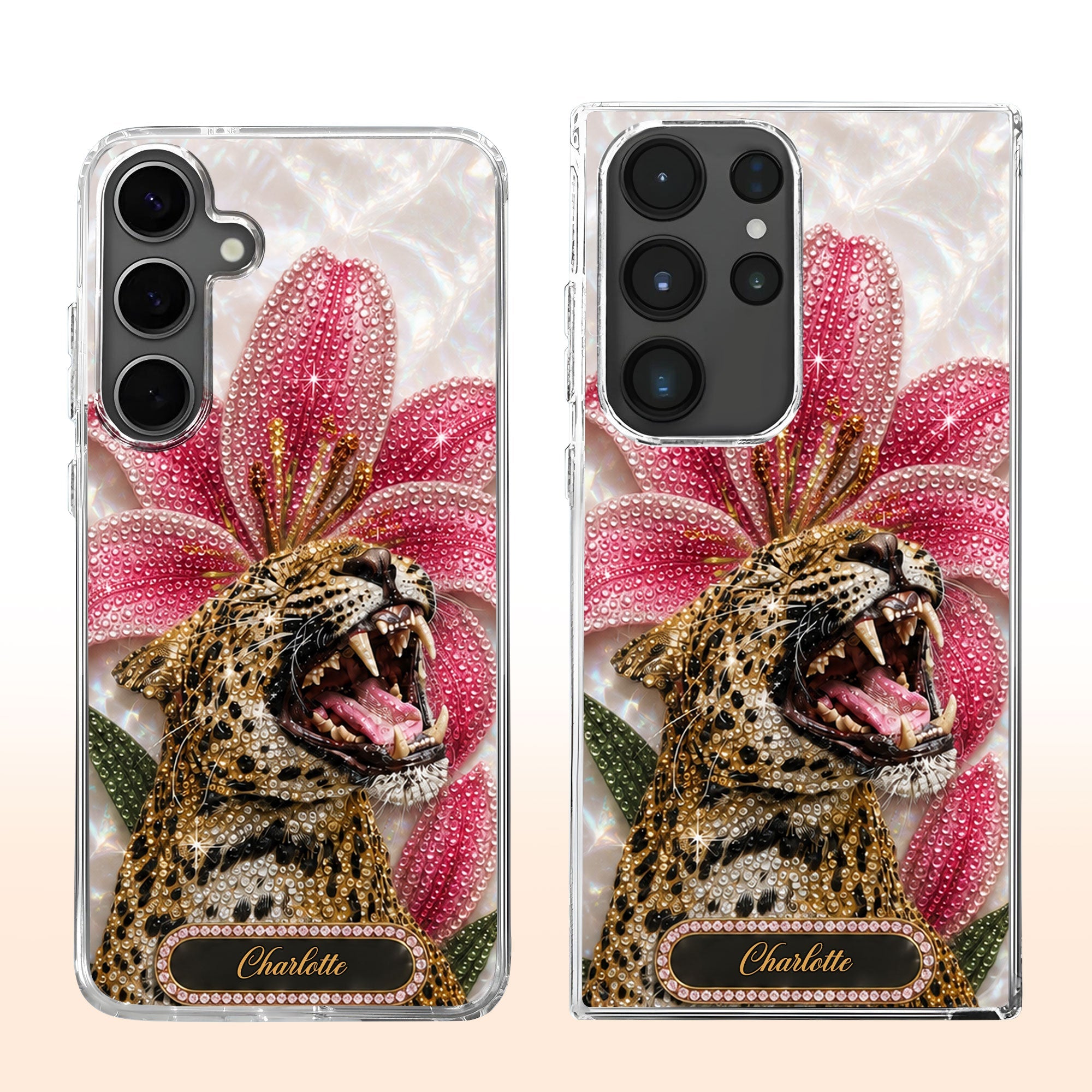Personalized Clear Phone Case Leopard Lily Flower Custom Name Gift for Her Clear Phone Case GradoCreations