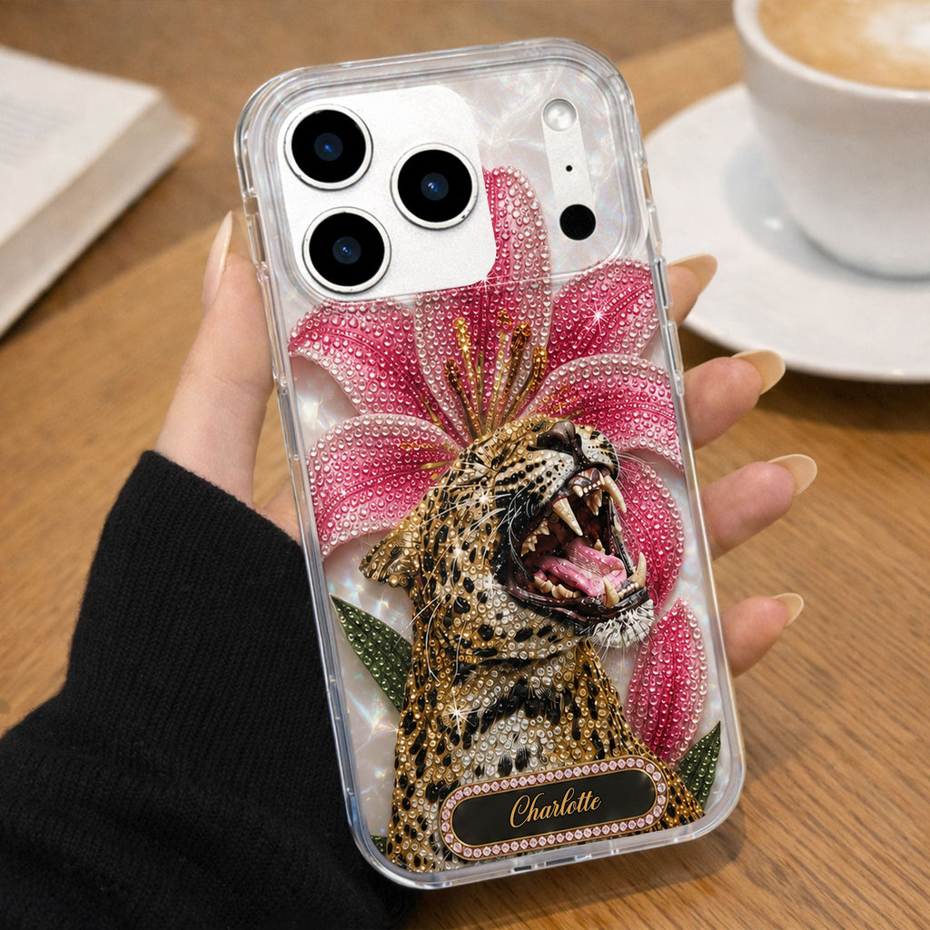 Personalized Clear Phone Case Leopard Lily Flower Custom Name Gift for Her Clear Phone Case GradoCreations
