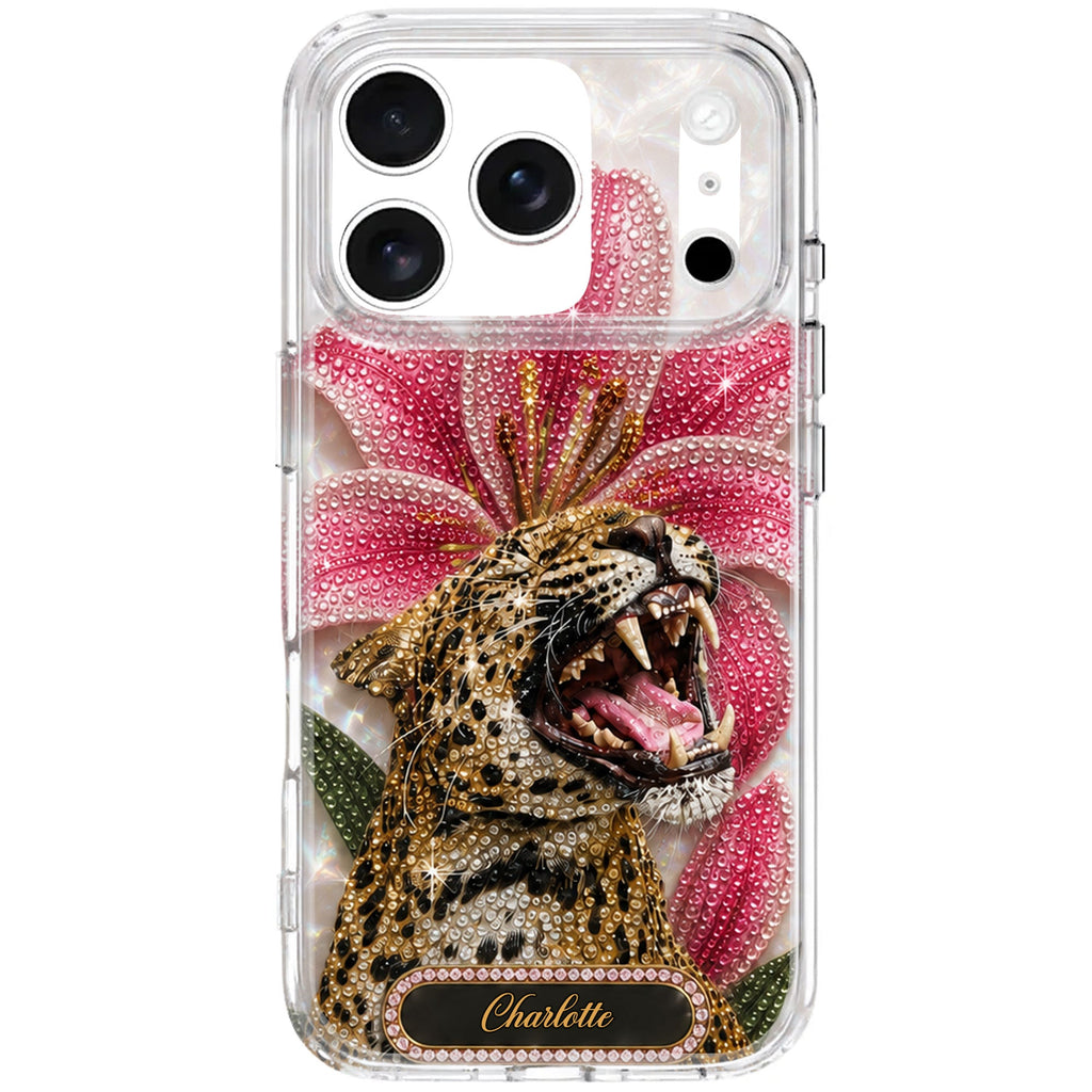 Personalized Clear Phone Case Leopard Lily Flower Custom Name Gift for Her Clear Phone Case GradoCreations