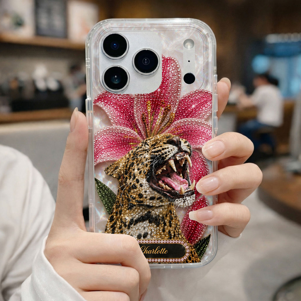 Personalized Clear Phone Case Leopard Lily Flower Custom Name Gift for Her Clear Phone Case GradoCreations