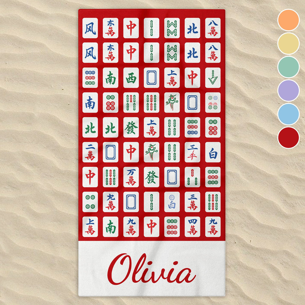 Personalized Microfiber Beach Towel Custom Name Mahjong Design Beach Towels GradoCreations