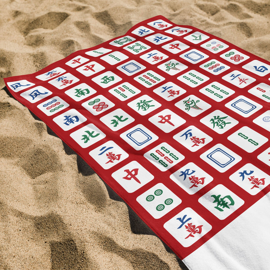 Personalized Microfiber Beach Towel Custom Name Mahjong Design Beach Towels GradoCreations