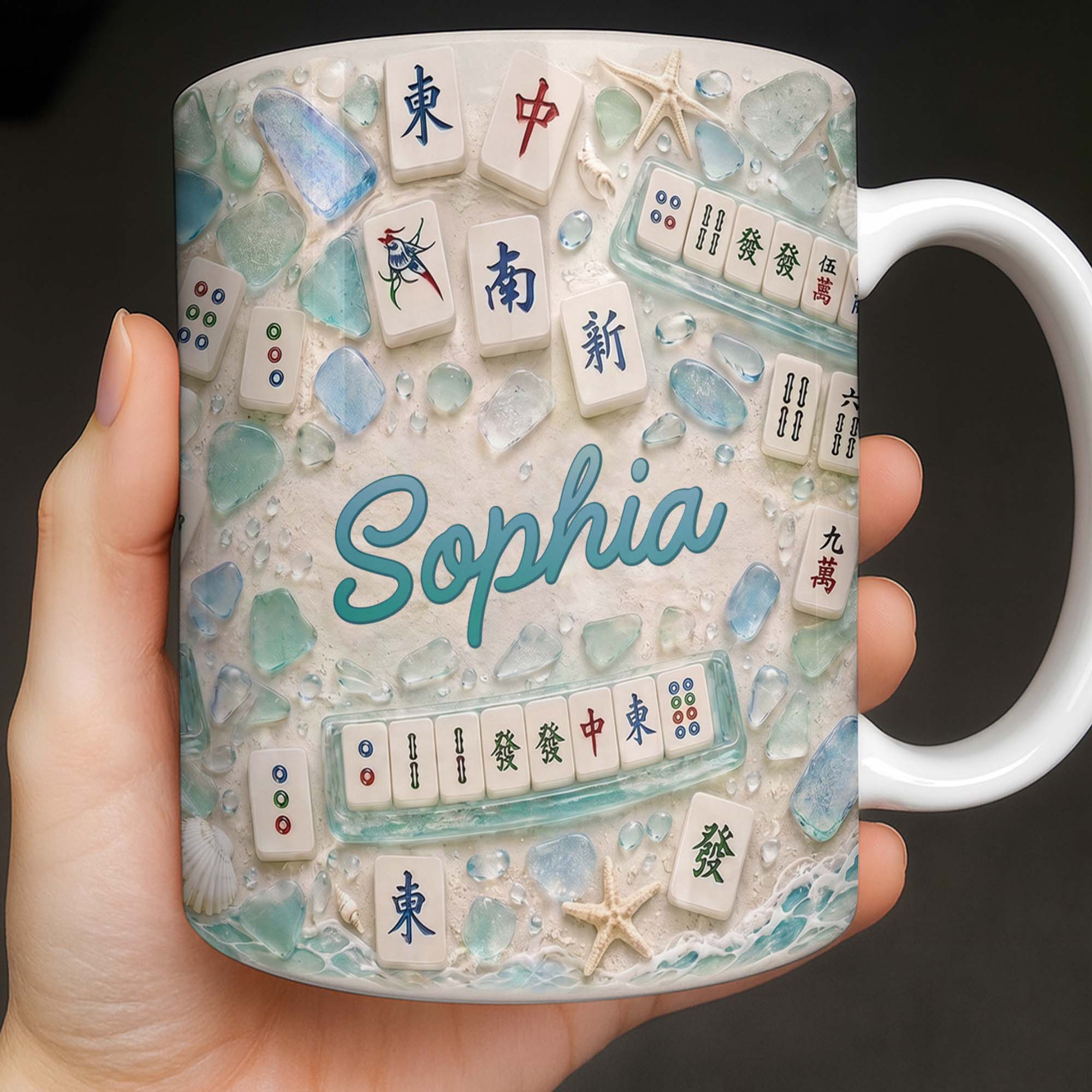 Personalized Mahjong Beach Mug Custom Name Gift for Besties Edge-to-edge Mug GradoCreations