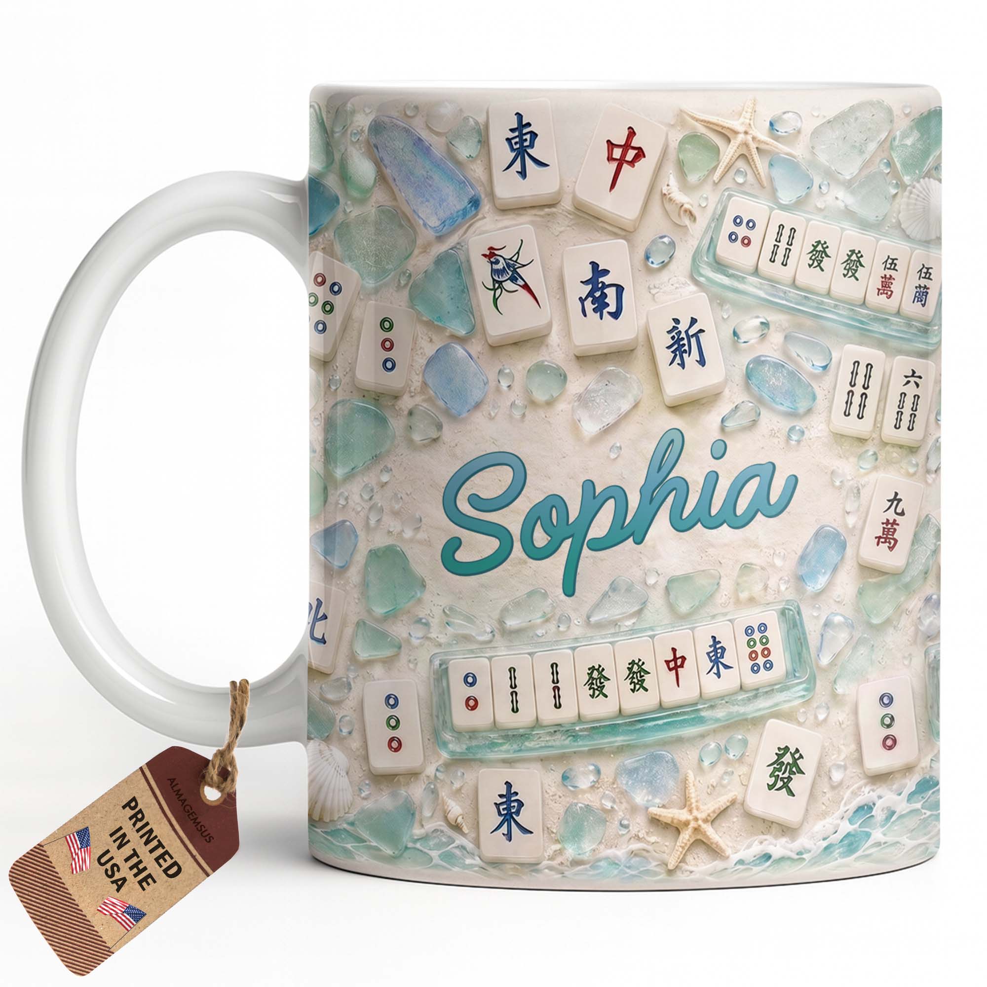 Personalized Mahjong Beach Mug Custom Name Gift for Besties Edge-to-edge Mug GradoCreations