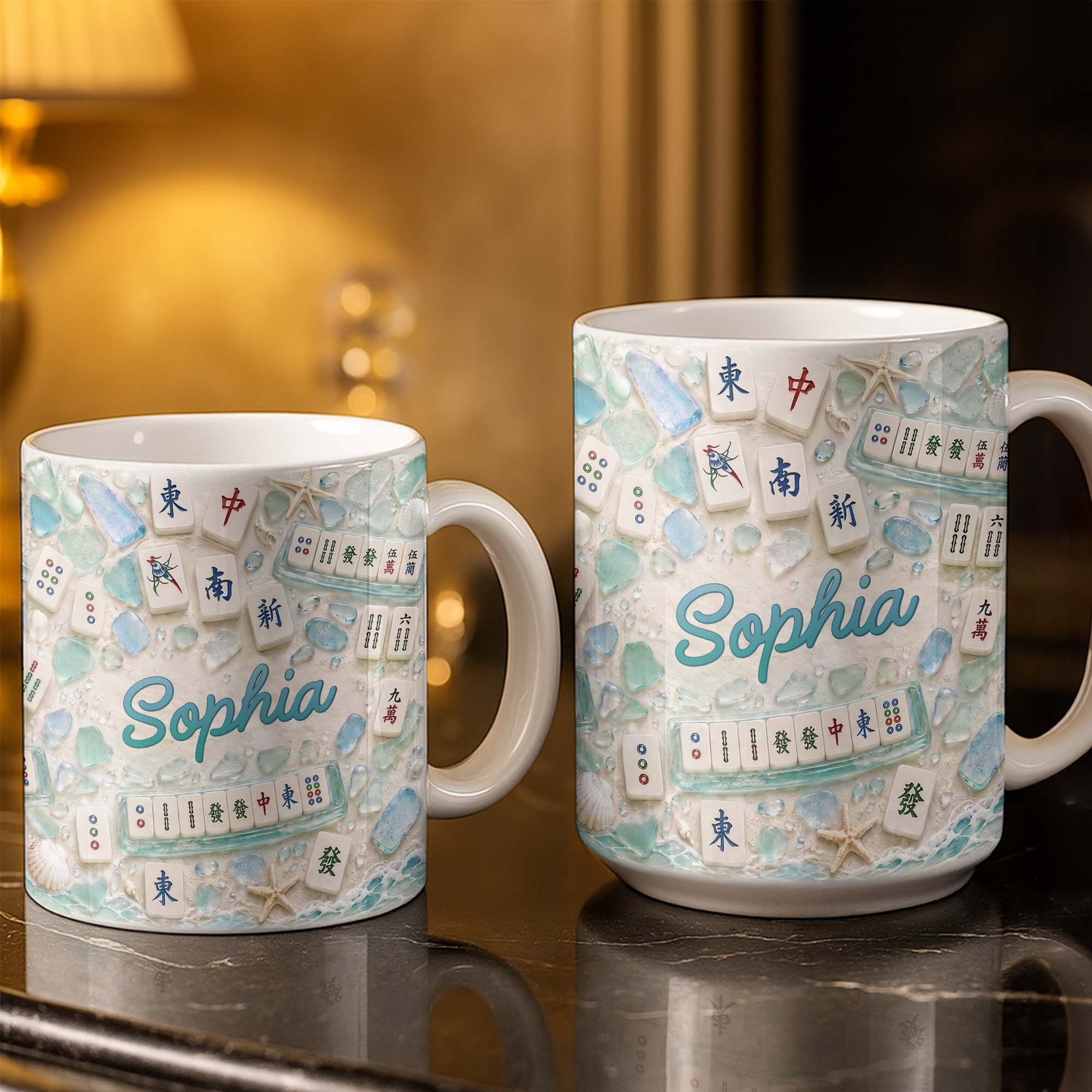 Personalized Mahjong Beach Mug Custom Name Gift for Besties Edge-to-edge Mug GradoCreations