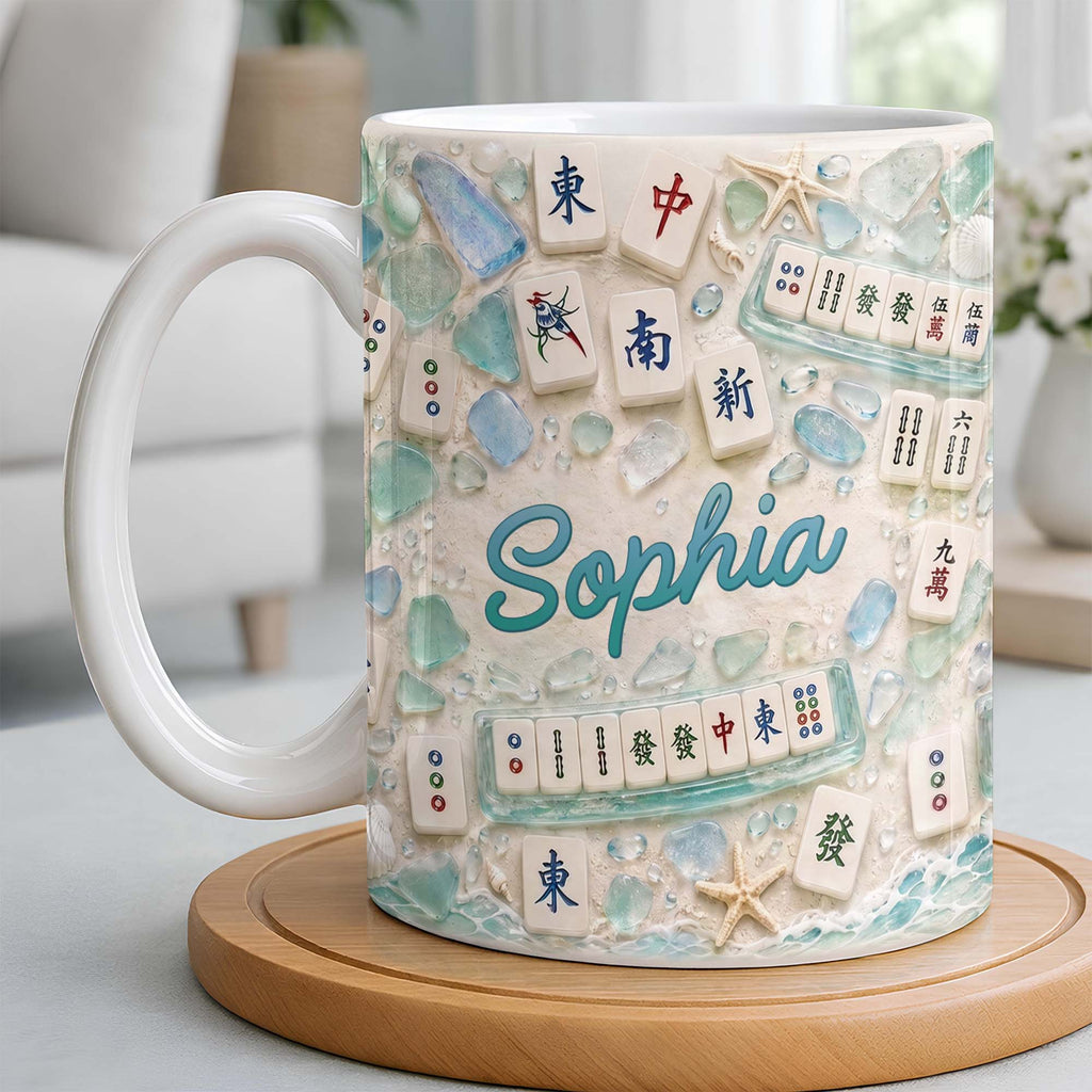 Personalized Mahjong Beach Mug Custom Name Gift for Besties Edge-to-edge Mug GradoCreations