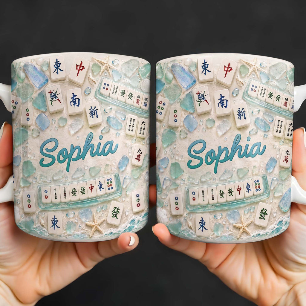 Personalized Mahjong Beach Mug Custom Name Gift for Besties Edge-to-edge Mug GradoCreations