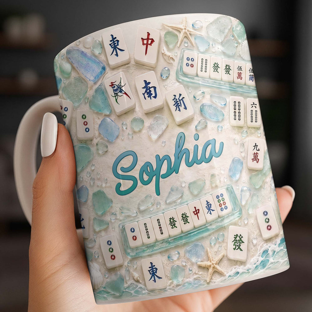 Personalized Mahjong Beach Mug Custom Name Gift for Besties Edge-to-edge Mug GradoCreations