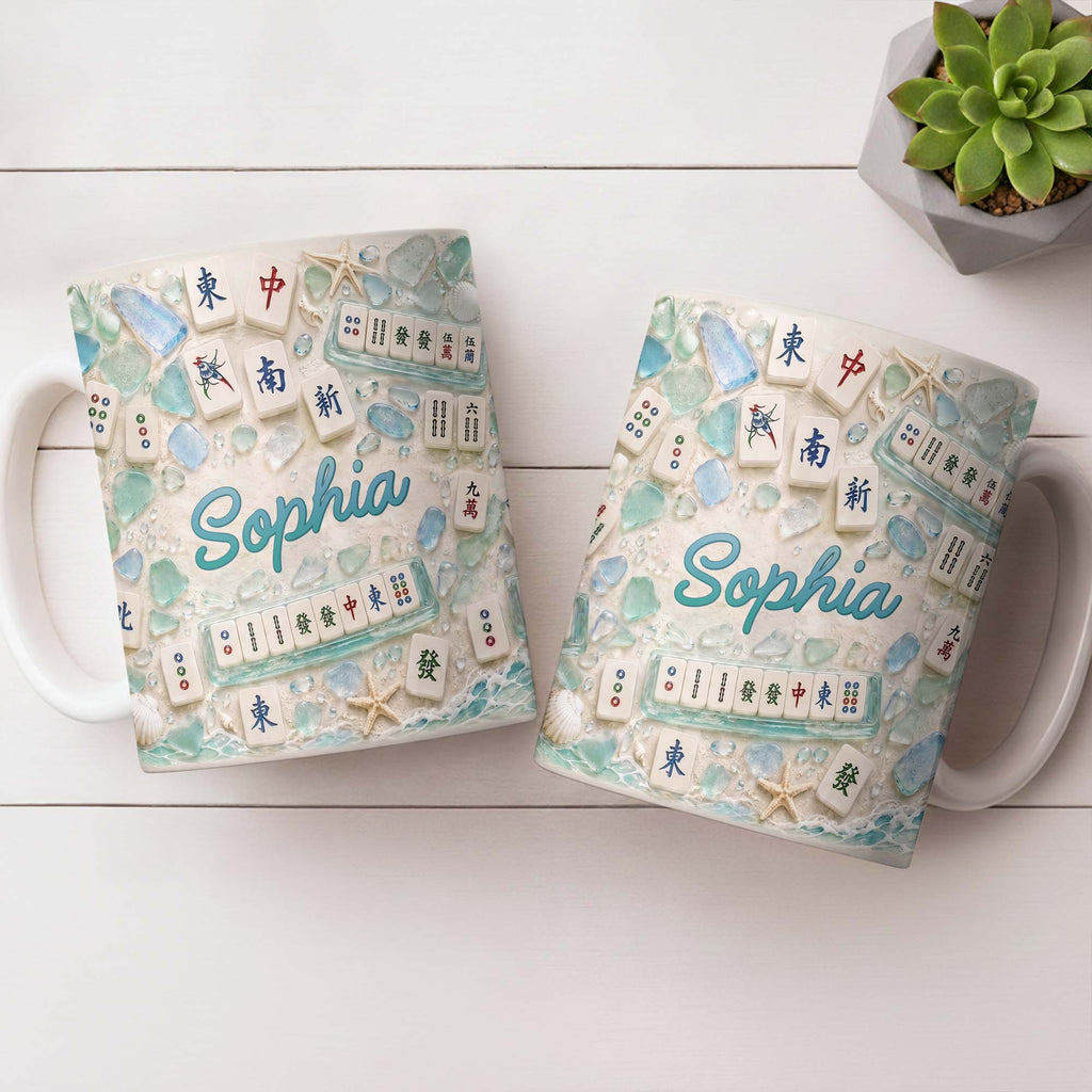 Personalized Mahjong Beach Mug Custom Name Gift for Besties Edge-to-edge Mug GradoCreations