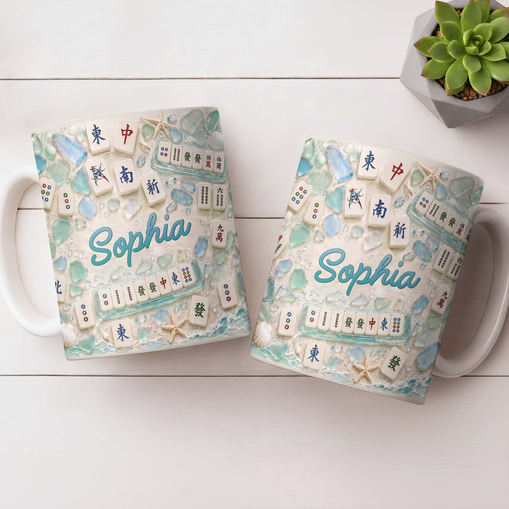 Personalized Mahjong Beach Mug Custom Name Gift for Besties Edge-to-edge Mug GradoCreations