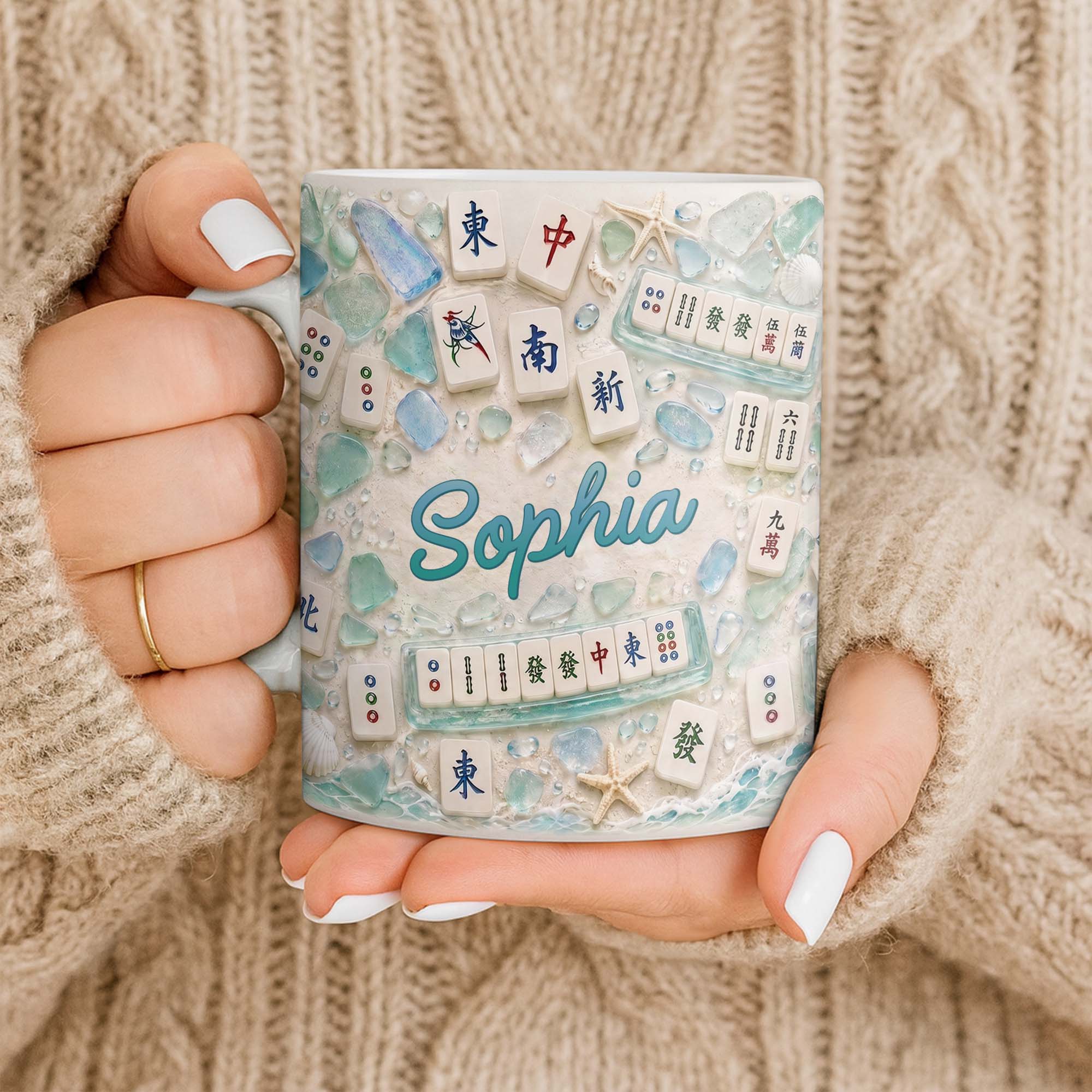 Personalized Mahjong Beach Mug Custom Name Gift for Besties Edge-to-edge Mug GradoCreations
