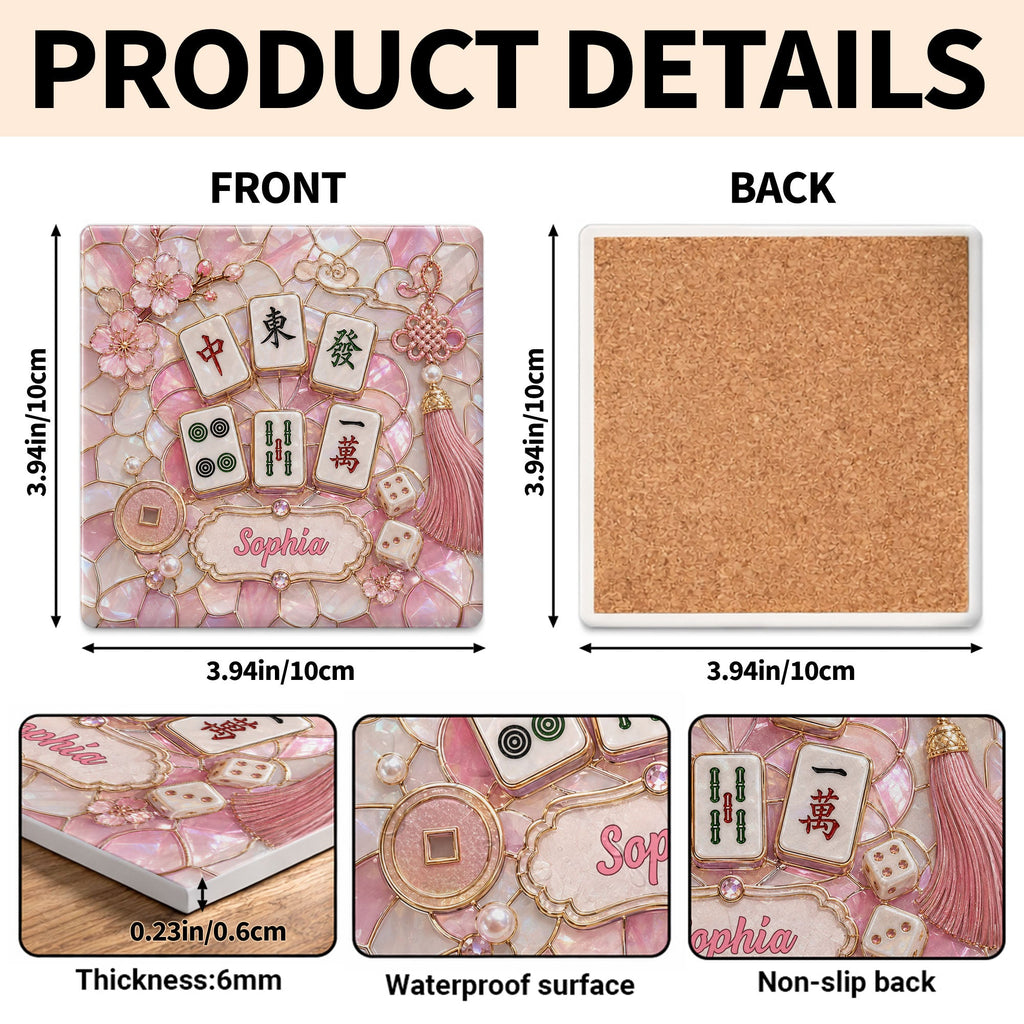 Personalized Ceramic Coaster with Cherry Blossoms for Game Night Square Ceramic Coaster GradoCreations