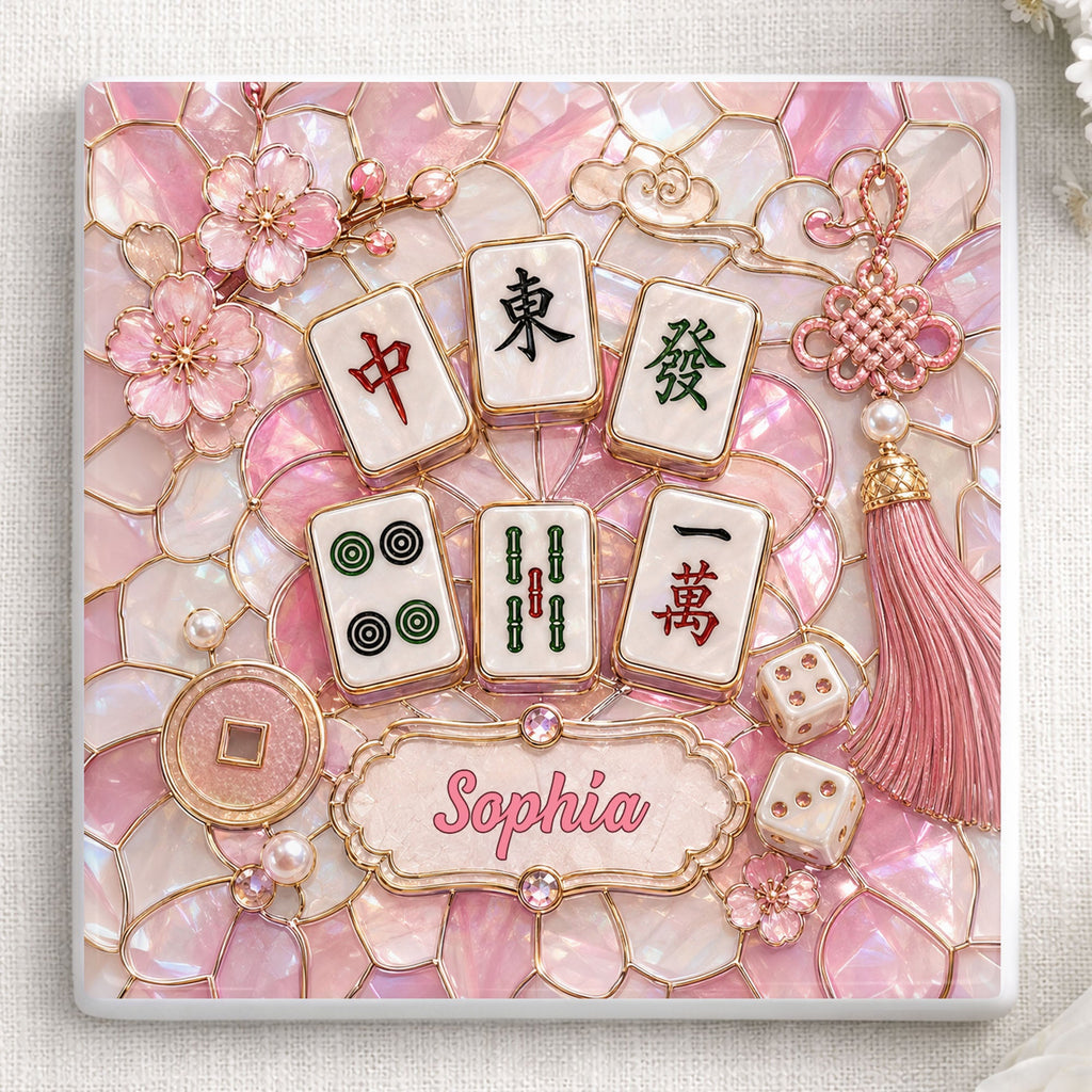 Personalized Ceramic Coaster with Cherry Blossoms for Game Night Square Ceramic Coaster GradoCreations
