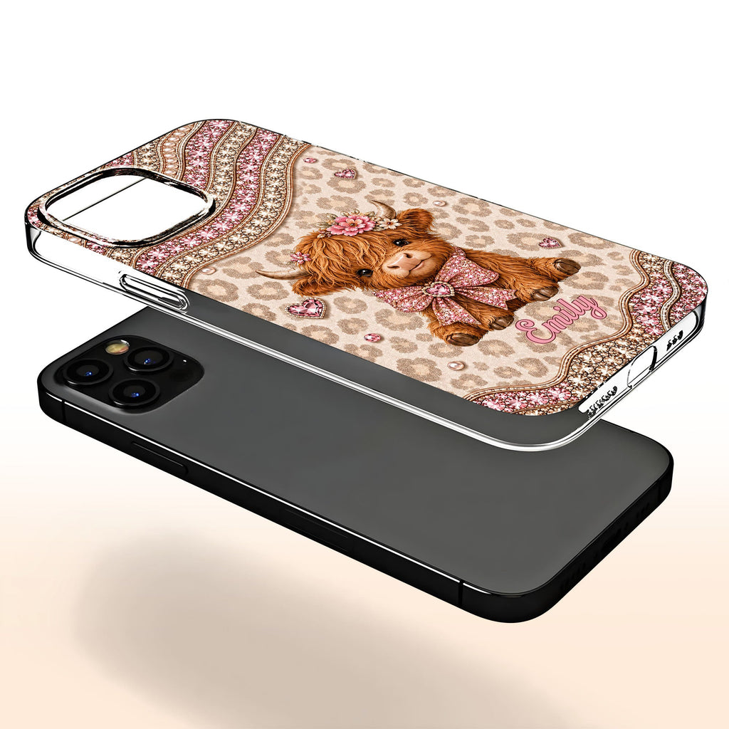 Personalized Highland Cow Clear Phone Case with 3D Rhinestones Gift for Her Clear Phone Case GradoCreations