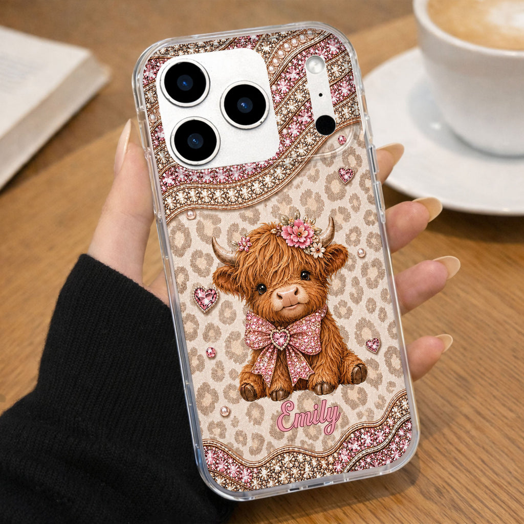 Personalized Highland Cow Clear Phone Case with 3D Rhinestones Gift for Her Clear Phone Case GradoCreations