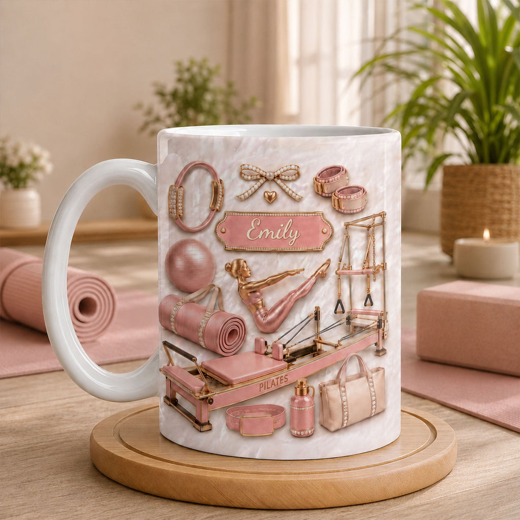Personalized Pilates Girl Coffee Mug Custom Name Gift for Her Edge-to-edge Mug GradoCreations