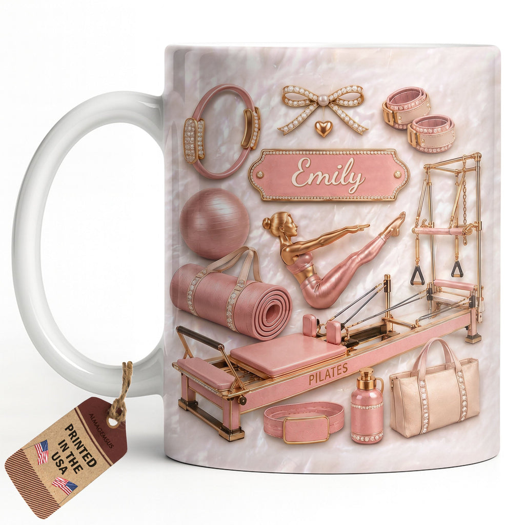 Personalized Pilates Girl Coffee Mug Custom Name Gift for Her Edge-to-edge Mug GradoCreations