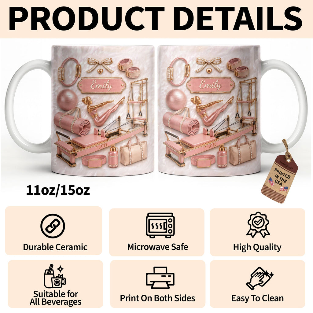 Personalized Pilates Girl Coffee Mug Custom Name Gift for Her Edge-to-edge Mug GradoCreations