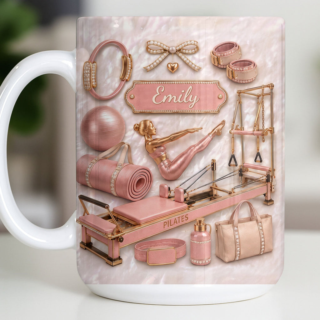 Personalized Pilates Girl Coffee Mug Custom Name Gift for Her Edge-to-edge Mug GradoCreations