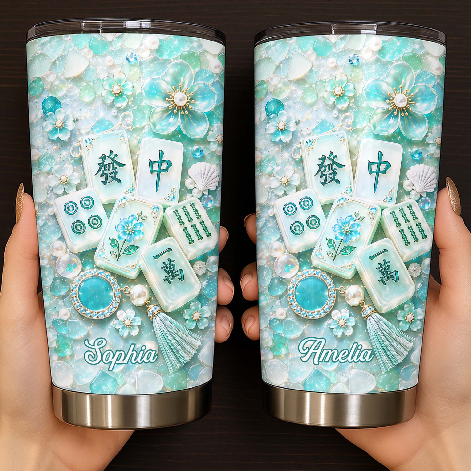Personalized 20oz Stainless Steel Tumbler Custom Name Mahjong Gift for Besties 20oz Tumbler GradoCreations