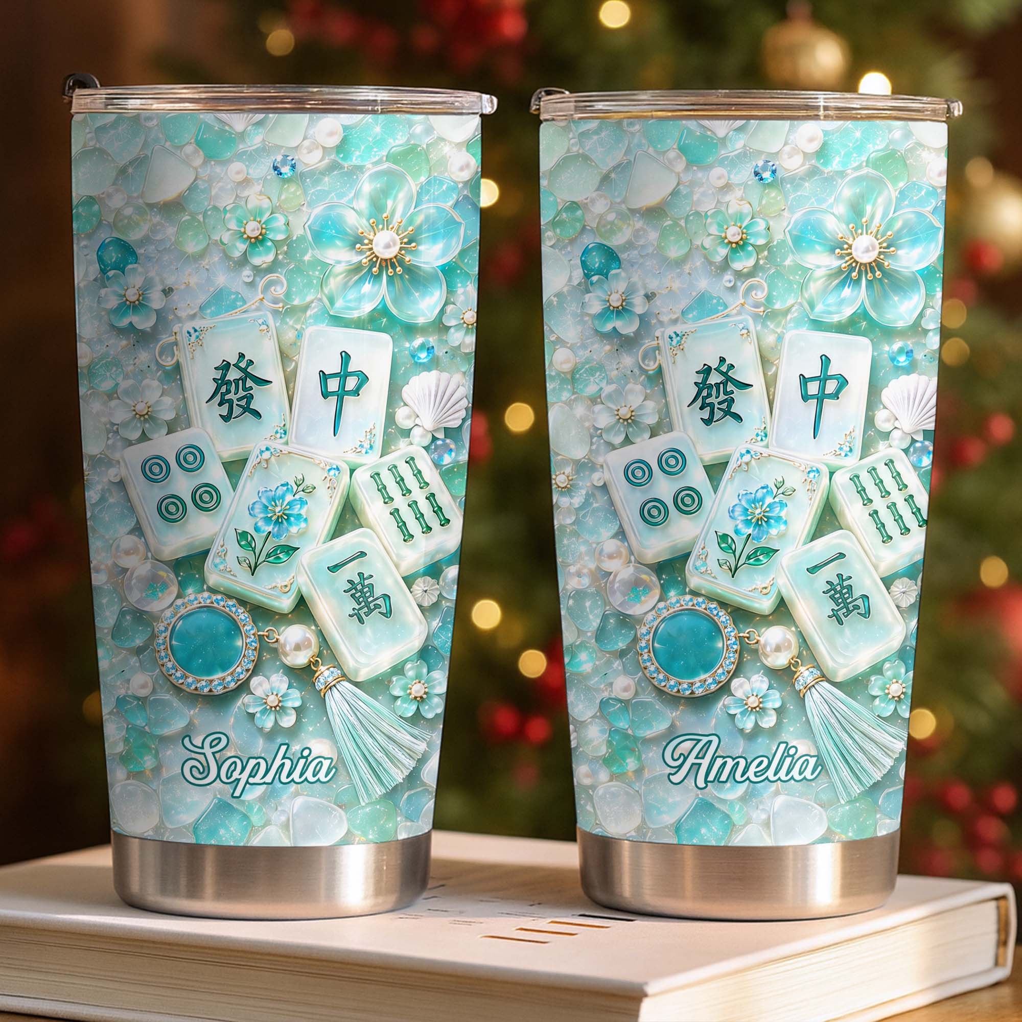 Personalized 20oz Stainless Steel Tumbler Custom Name Mahjong Gift for Besties 20oz Tumbler GradoCreations