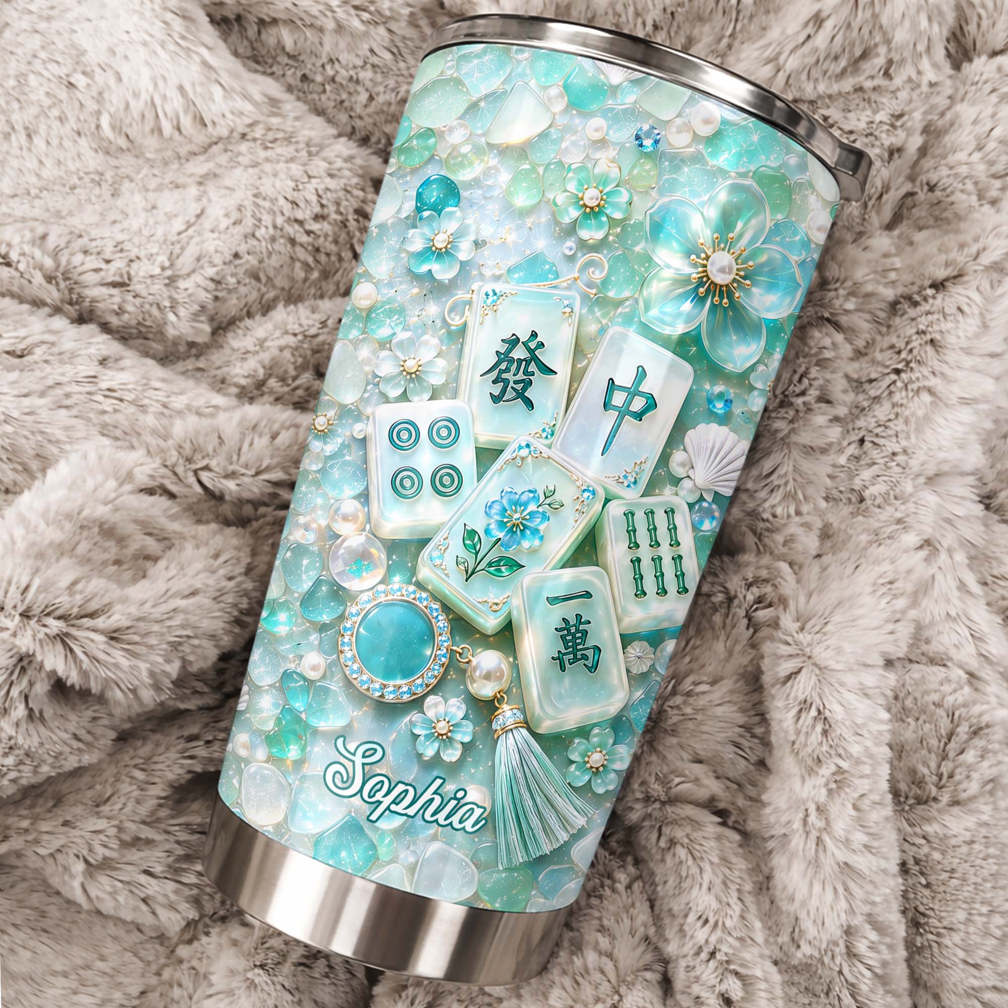 Personalized 20oz Stainless Steel Tumbler Custom Name Mahjong Gift for Besties 20oz Tumbler GradoCreations