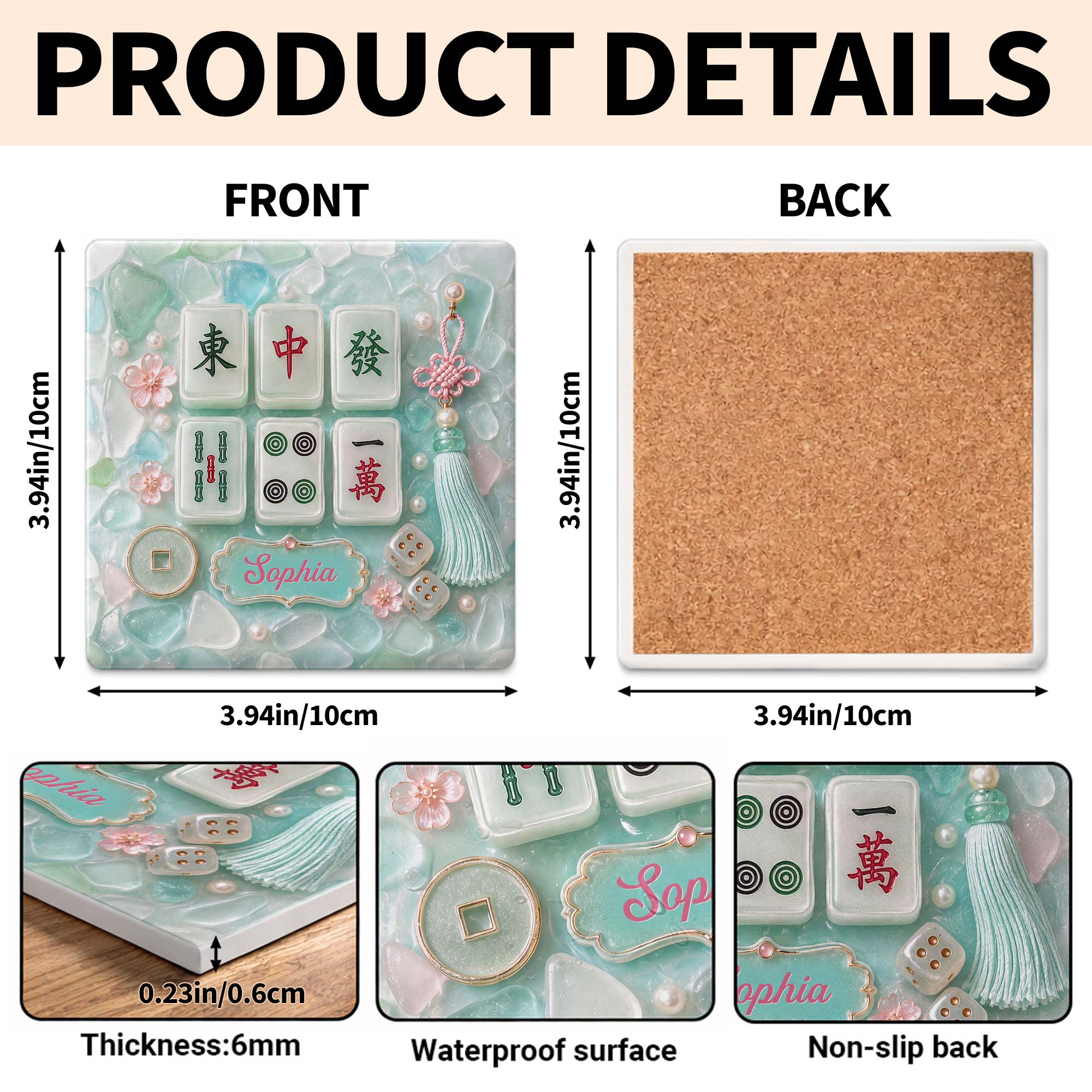 Personalized Square Ceramic Coaster Custom Name Gift for Hobbyists Square Ceramic Coaster GradoCreations