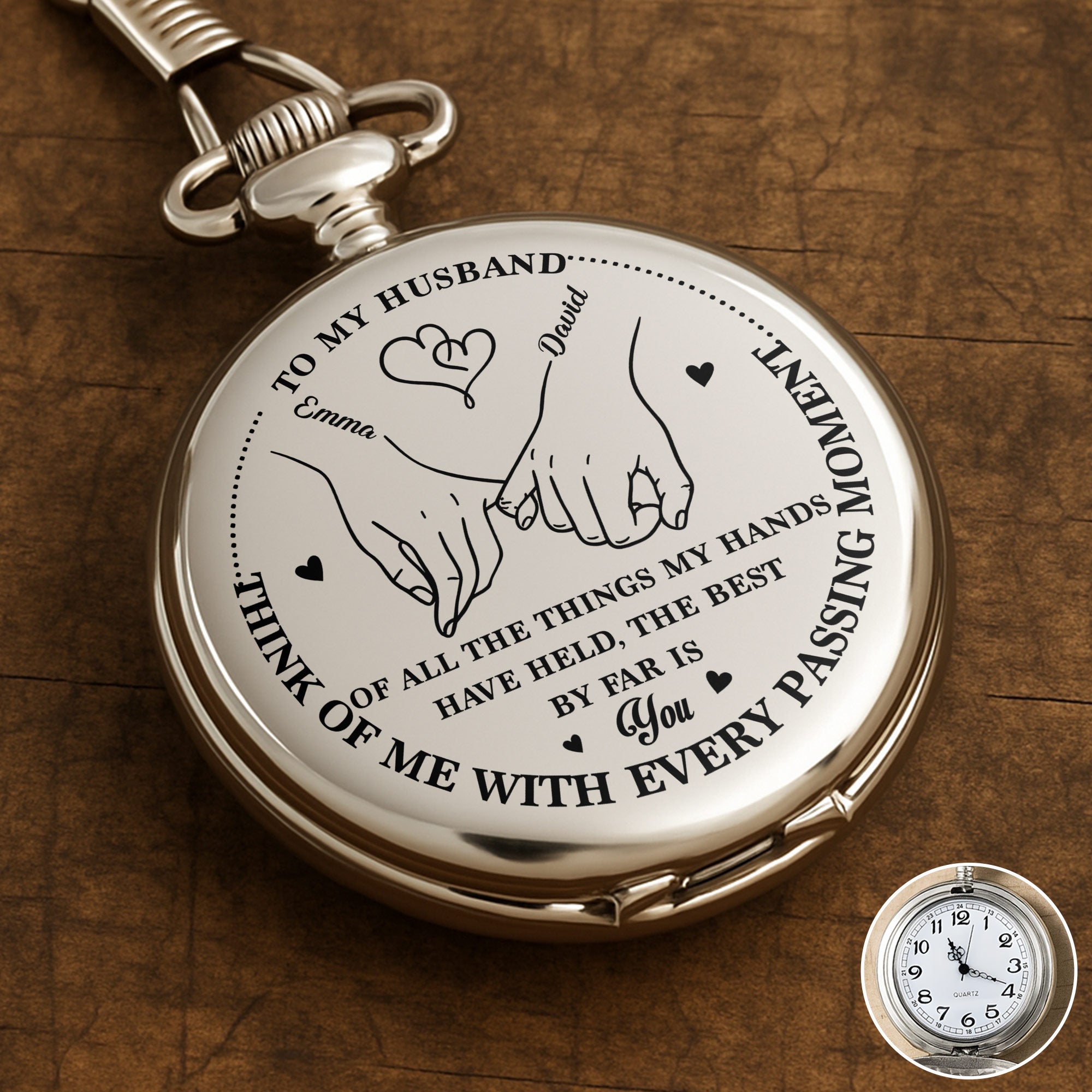 Personalized Silver Plated Pocket Watch Custom Gift for Husband Anniversary Pocket Watch GradoCreations