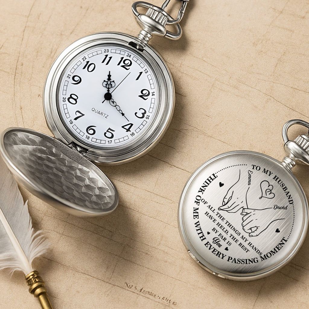 Personalized Silver Plated Pocket Watch Custom Gift for Husband Anniversary Pocket Watch GradoCreations