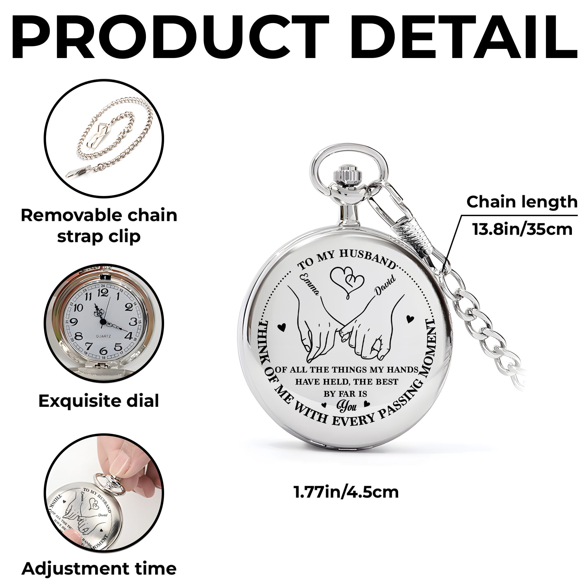Personalized Silver Plated Pocket Watch Custom Gift for Husband Anniversary Pocket Watch GradoCreations