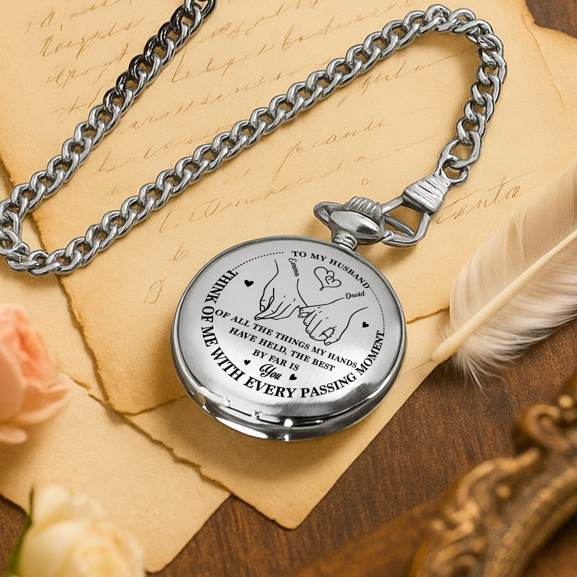 Personalized Silver Plated Pocket Watch Custom Gift for Husband Anniversary Pocket Watch GradoCreations