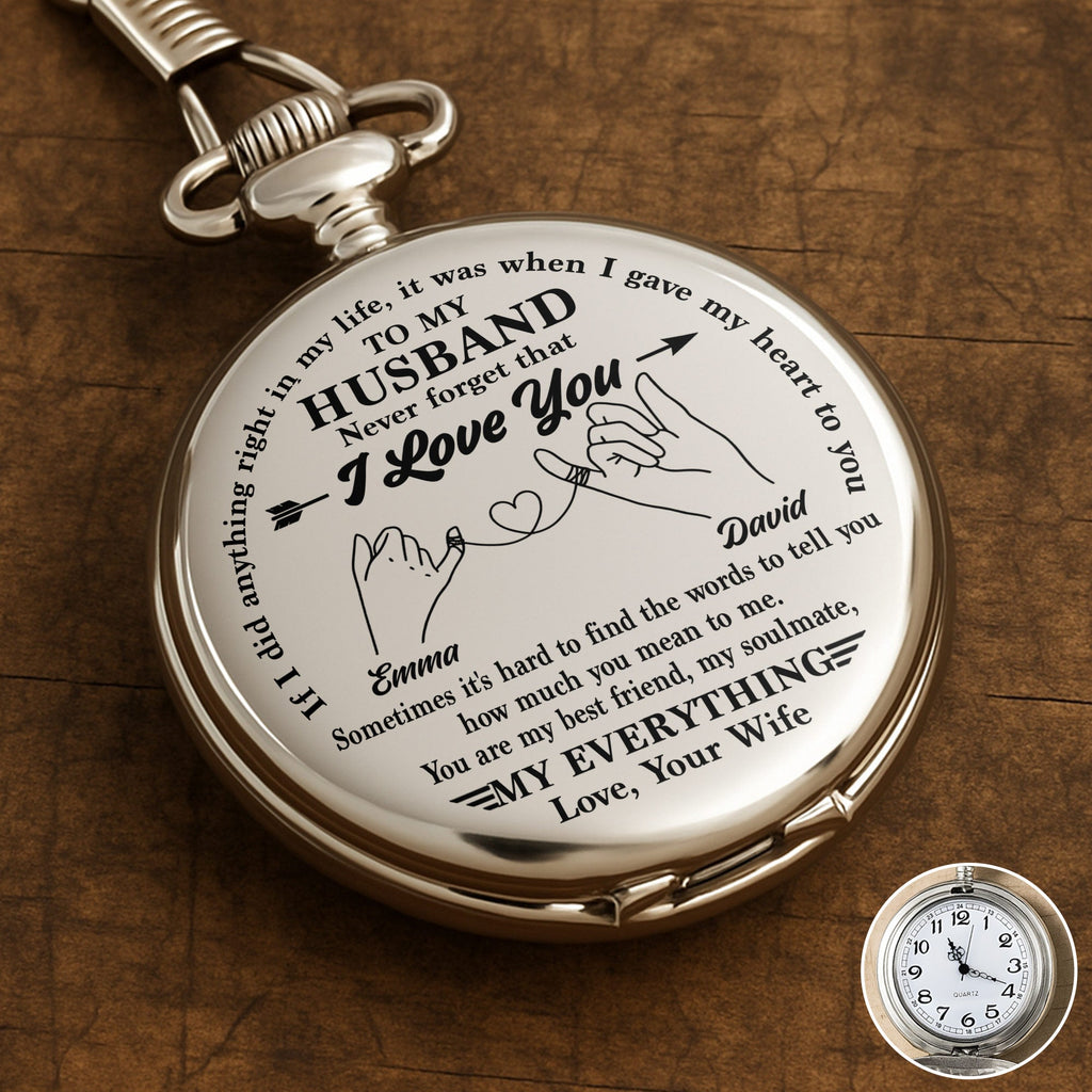 Personalized Silver Pocket Watch Custom Message Gift for Husband Pocket Watch GradoCreations