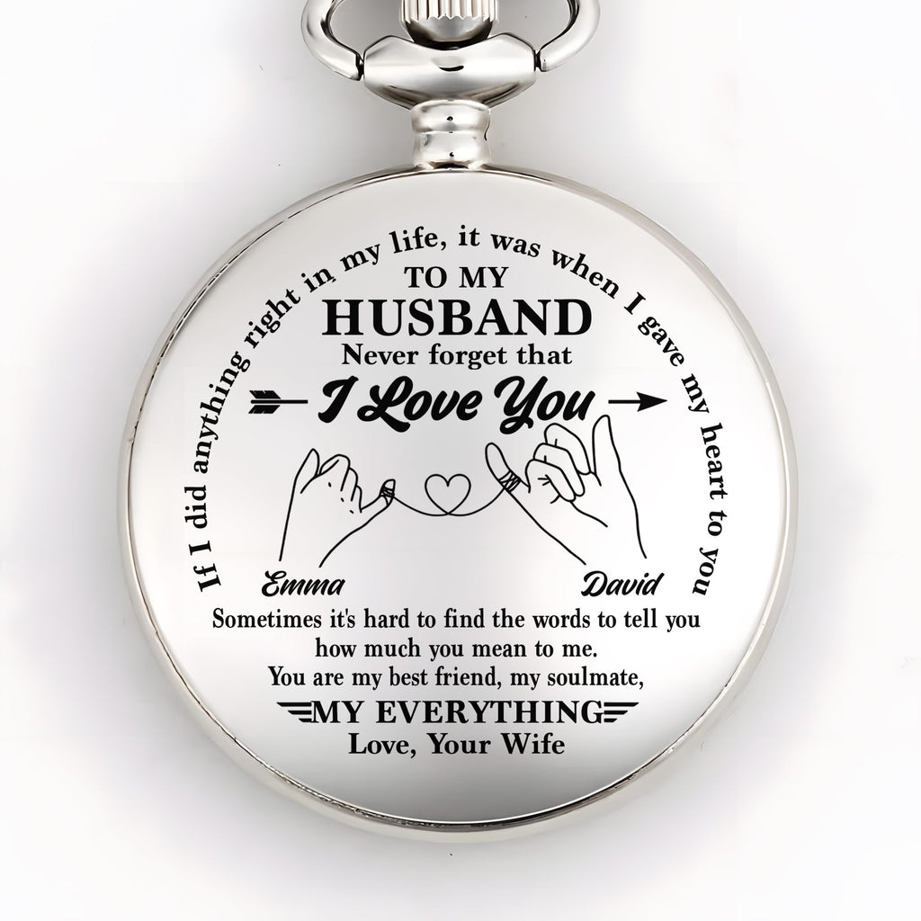 Personalized Silver Pocket Watch Custom Message Gift for Husband Pocket Watch GradoCreations