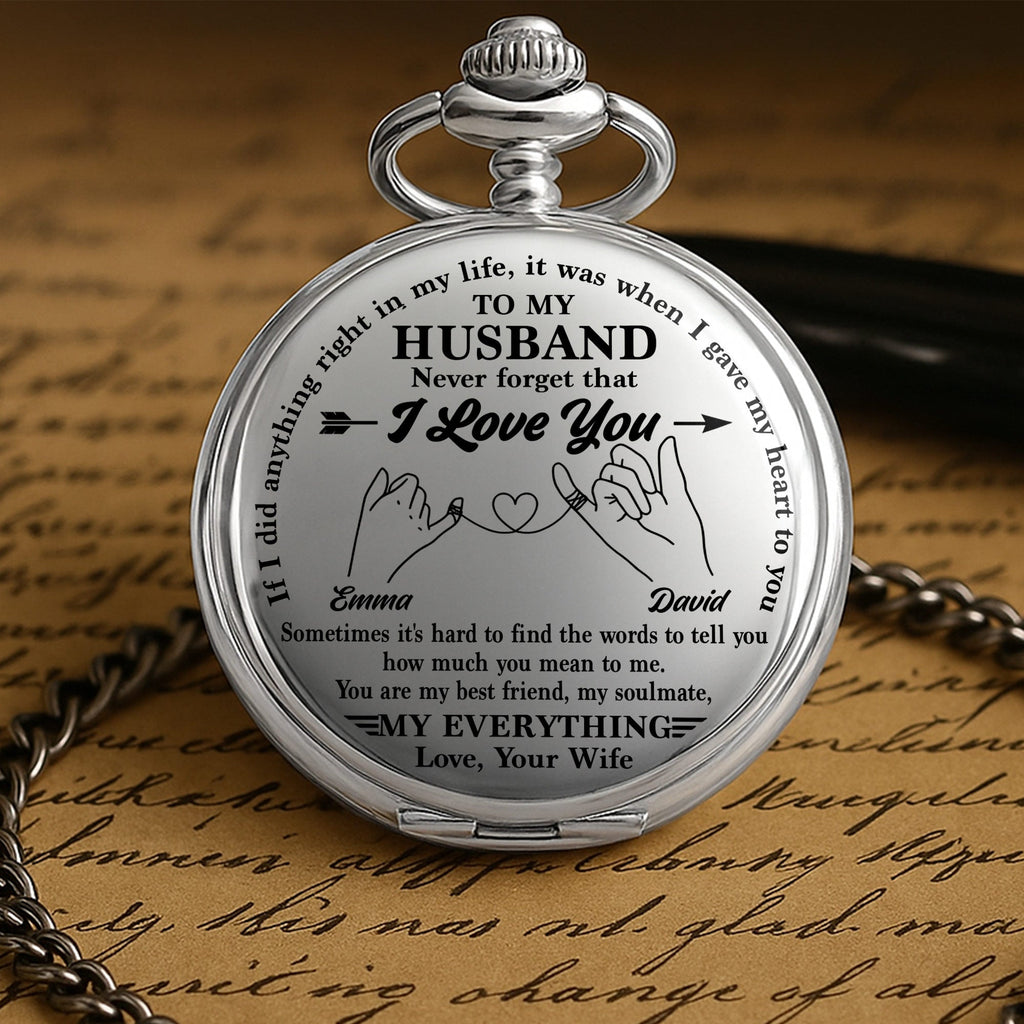 Personalized Silver Pocket Watch Custom Message Gift for Husband Pocket Watch GradoCreations