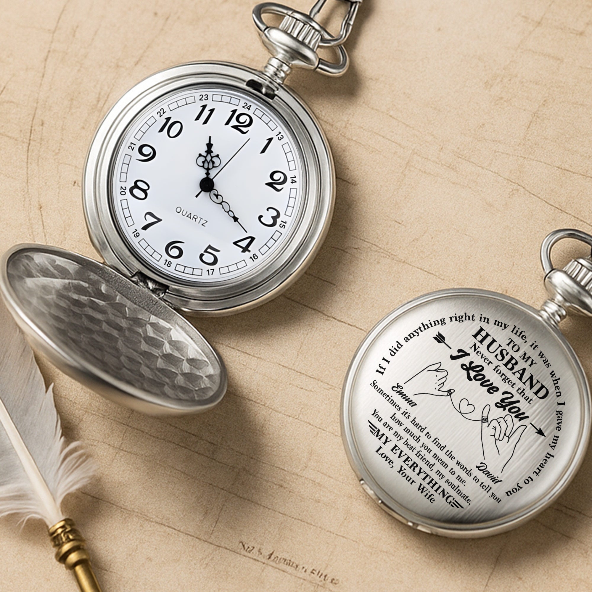 Personalized Silver Pocket Watch Custom Message Gift for Husband Pocket Watch GradoCreations