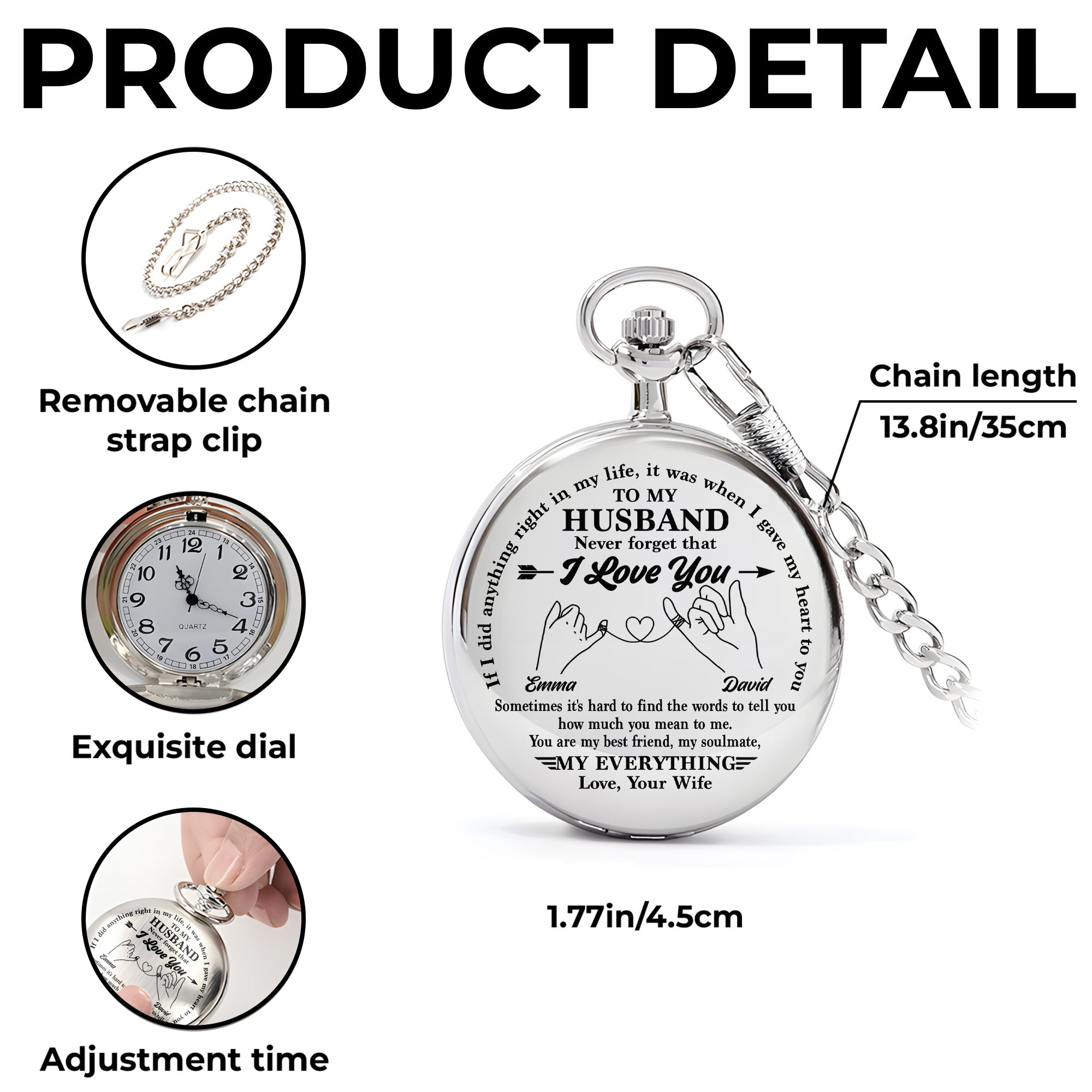 Personalized Silver Pocket Watch Custom Message Gift for Husband Pocket Watch GradoCreations