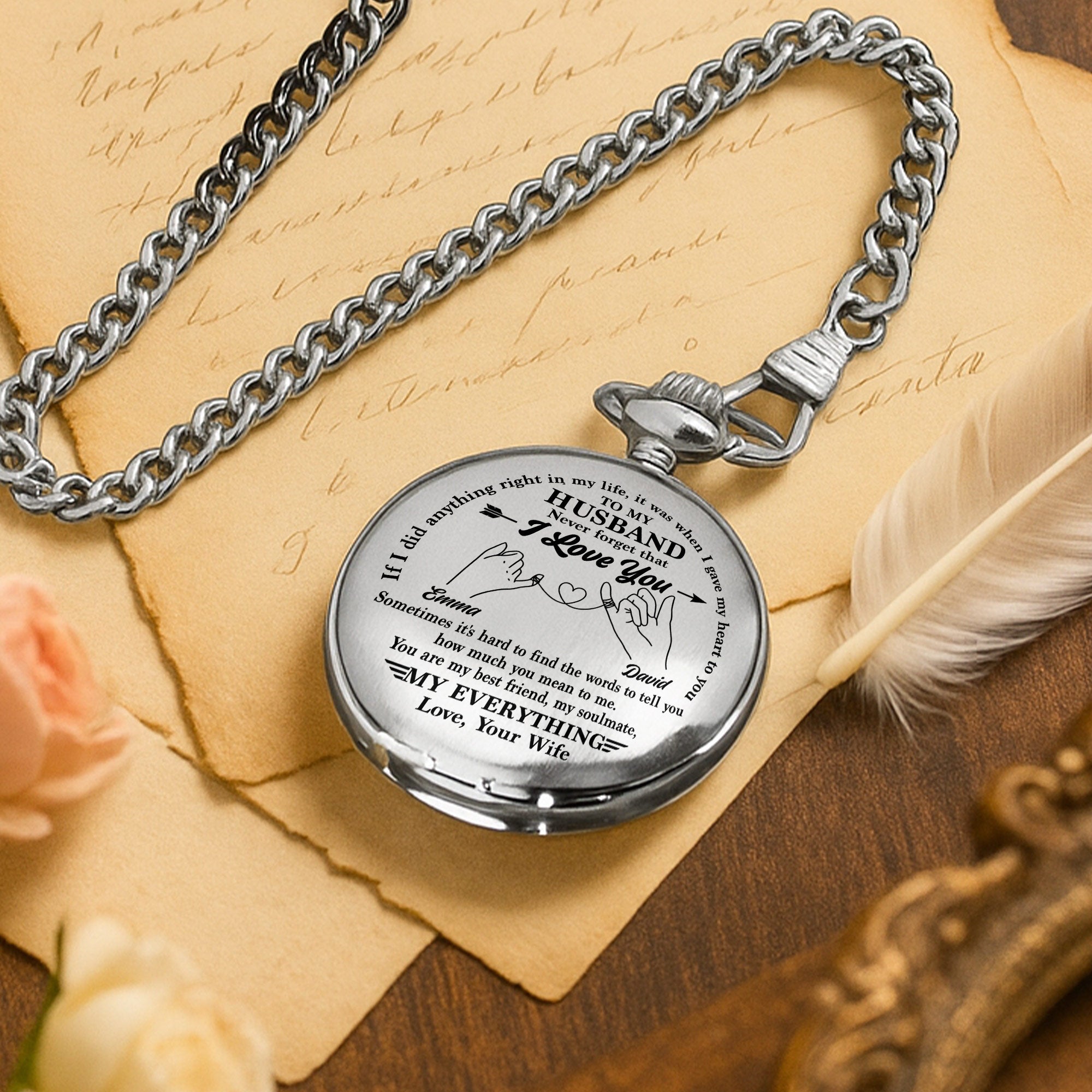 Personalized Silver Pocket Watch Custom Message Gift for Husband Pocket Watch GradoCreations