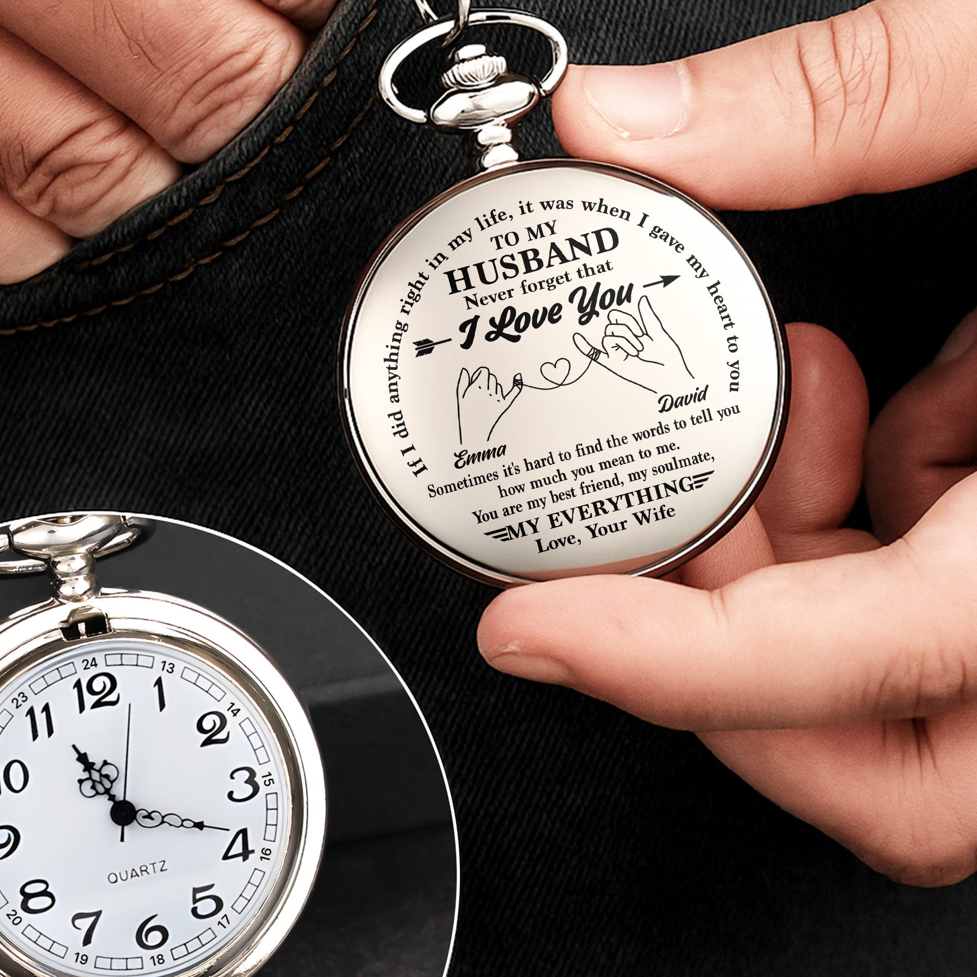 Personalized Silver Pocket Watch Custom Message Gift for Husband Pocket Watch GradoCreations